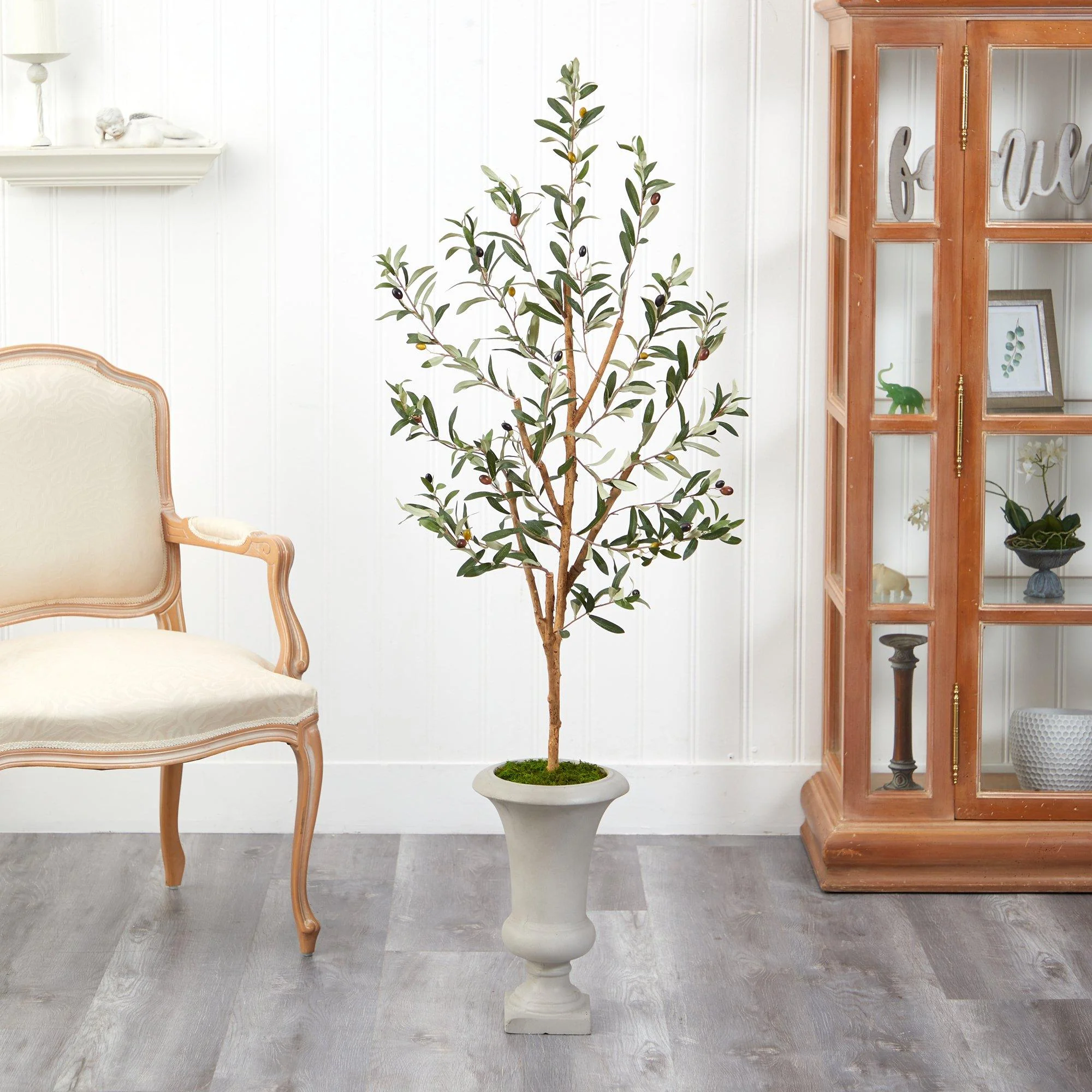 57” Olive Artificial Tree in Sand Colored Urn - Image 4