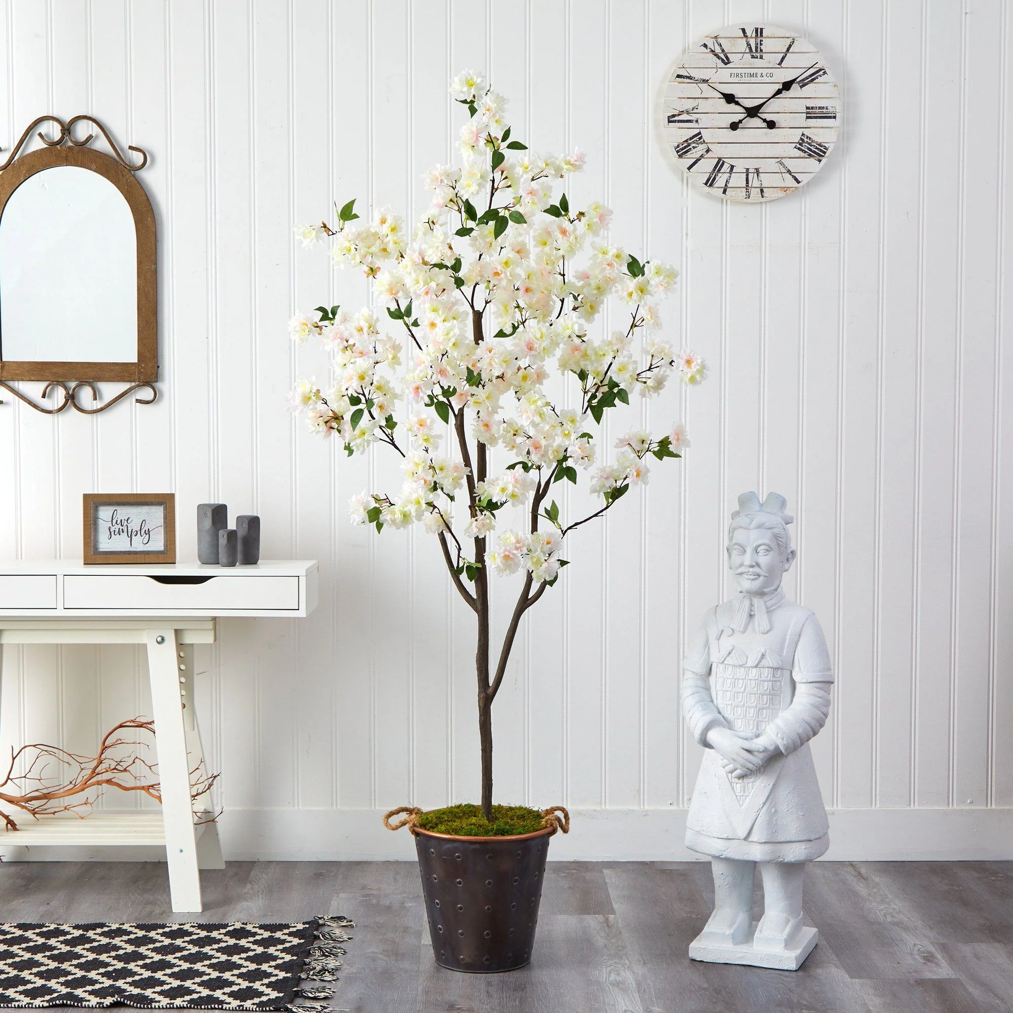 6’ Cherry Blossom Artificial Tree in Decorative Metal Pail with Rope - Image 3