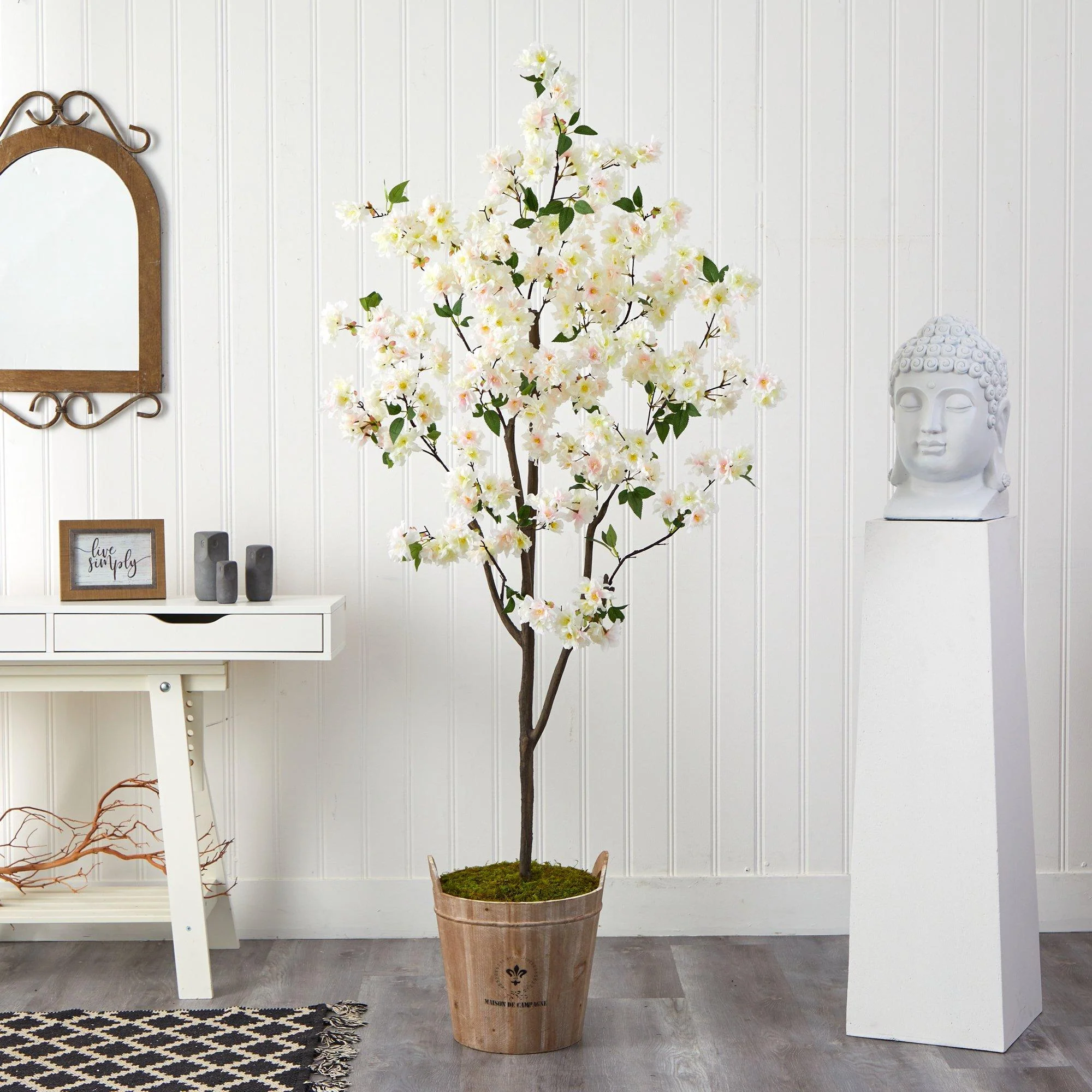 6’ Cherry Blossom Artificial Tree in Farmhouse Planter - Image 3