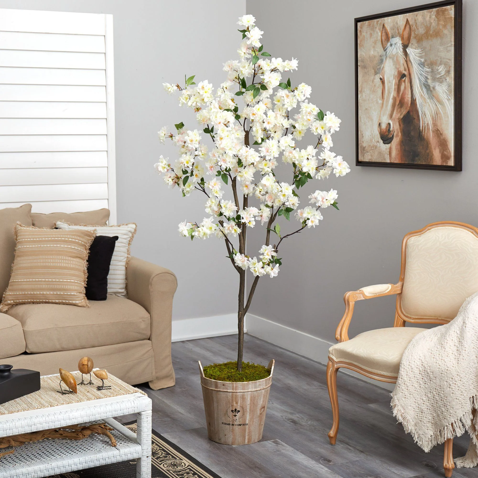 6’ Cherry Blossom Artificial Tree in Farmhouse Planter - Image 4