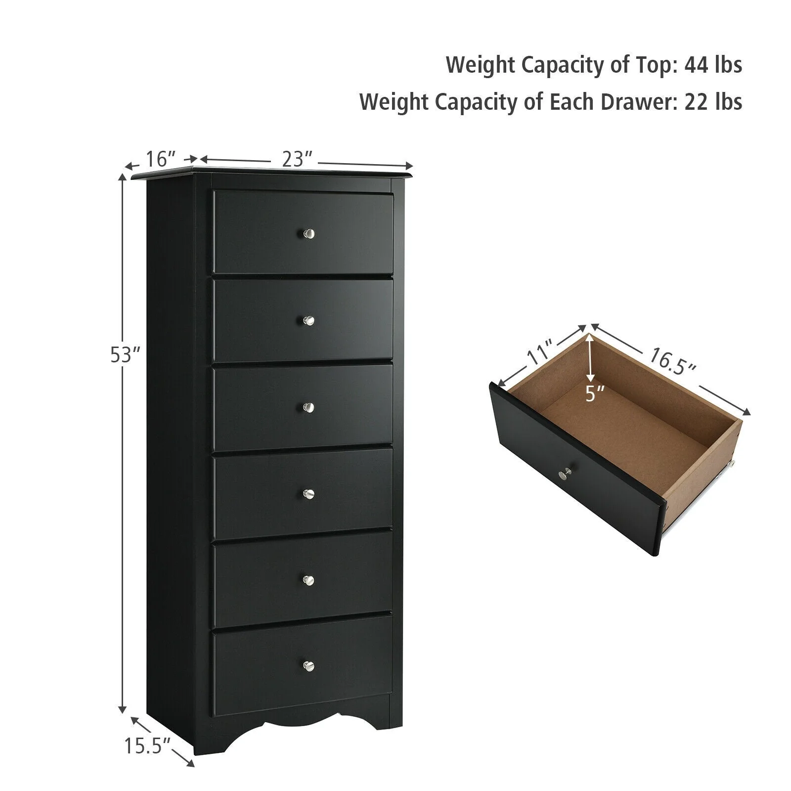 6 Drawers Chest Dresser - Black - Image 4