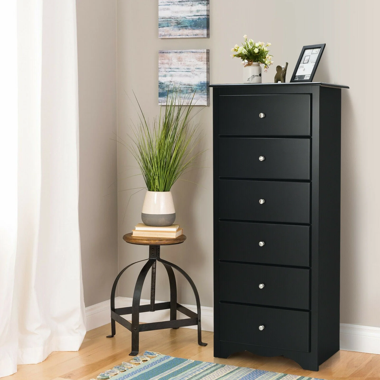 6 Drawers Chest Dresser - Black - Image 5