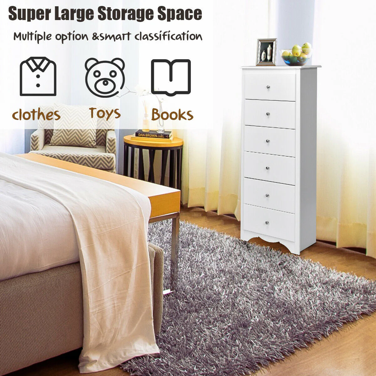 6 Drawers Chest Dresser - White - Image 8