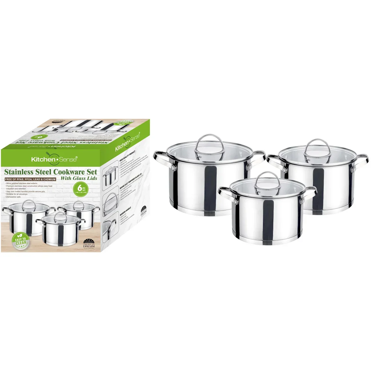 6-Piece Polished Stainless Steel Cookware Set with Lids - Image 4