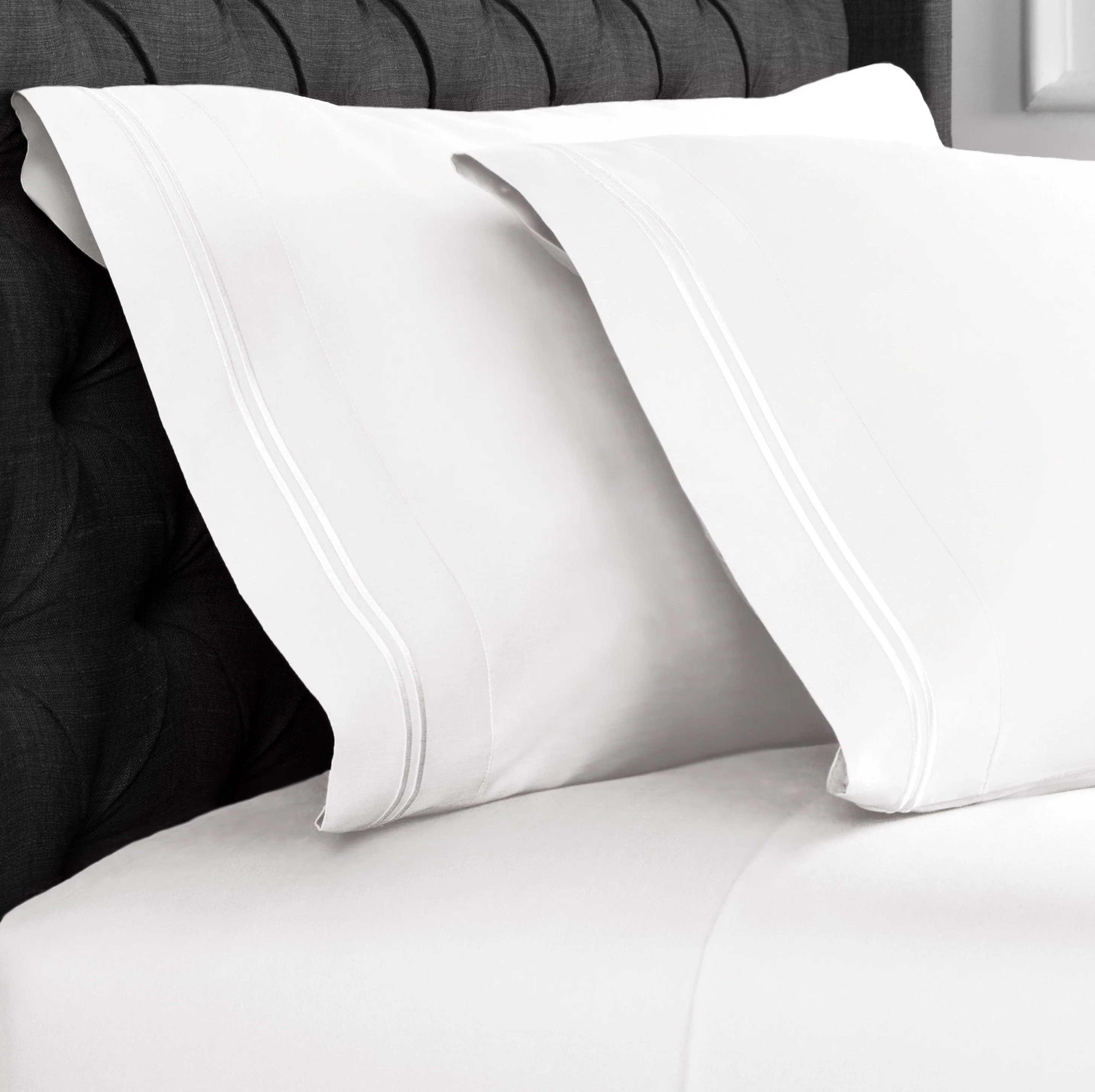 600 Thread Count Border Stripe Embroidered Pillowcases - Image 3