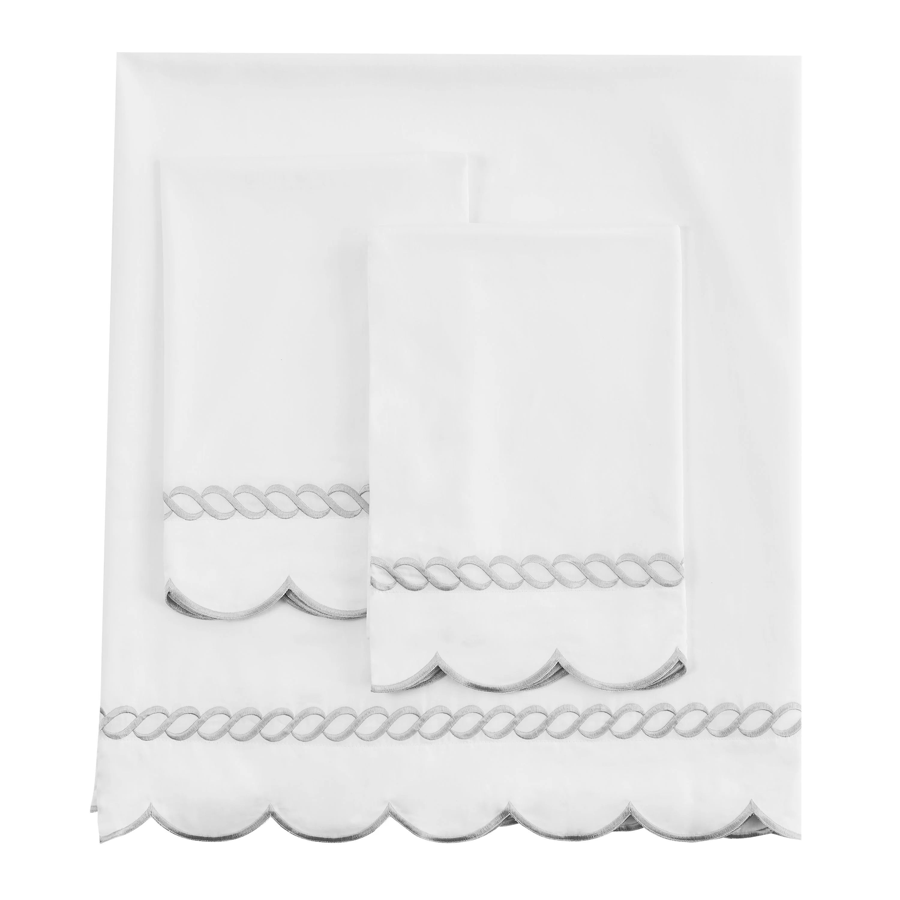 600 Thread Count Scallop Rope Embroidered Cotton Sheet Set - Image 12