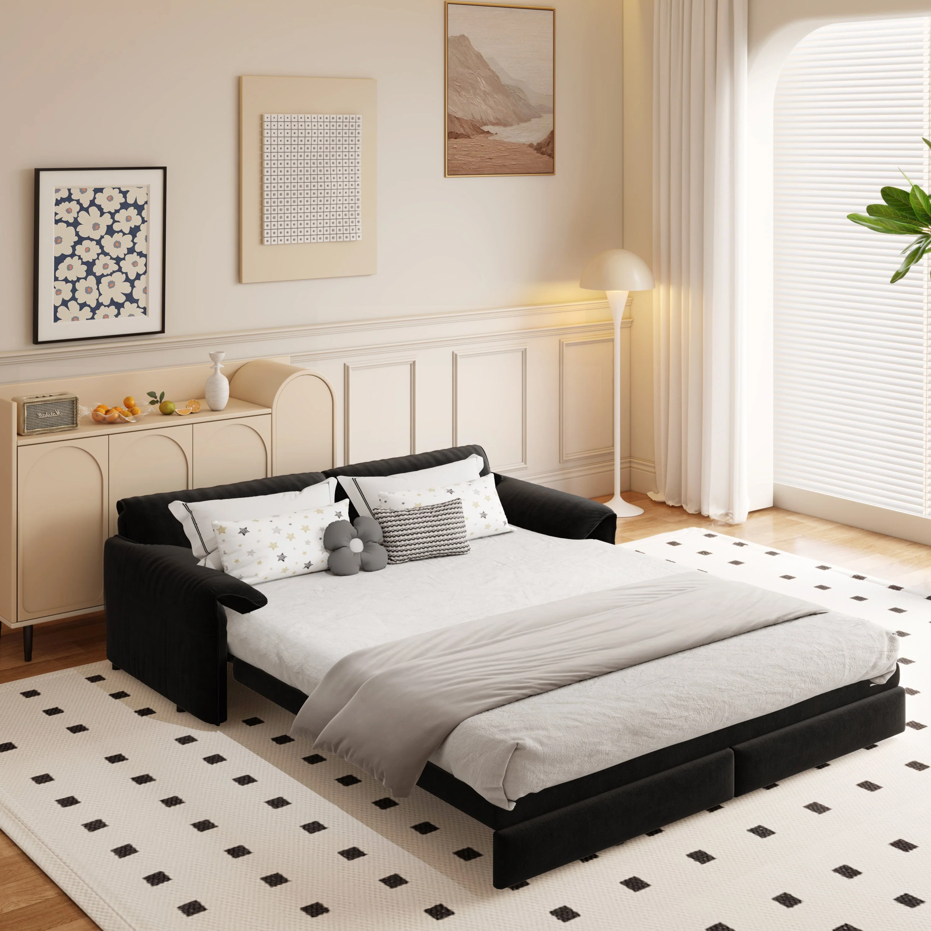 66 ' Queen 3-in-1 Convertible Sleeper Sofa Bed with Side Storage - Image 3