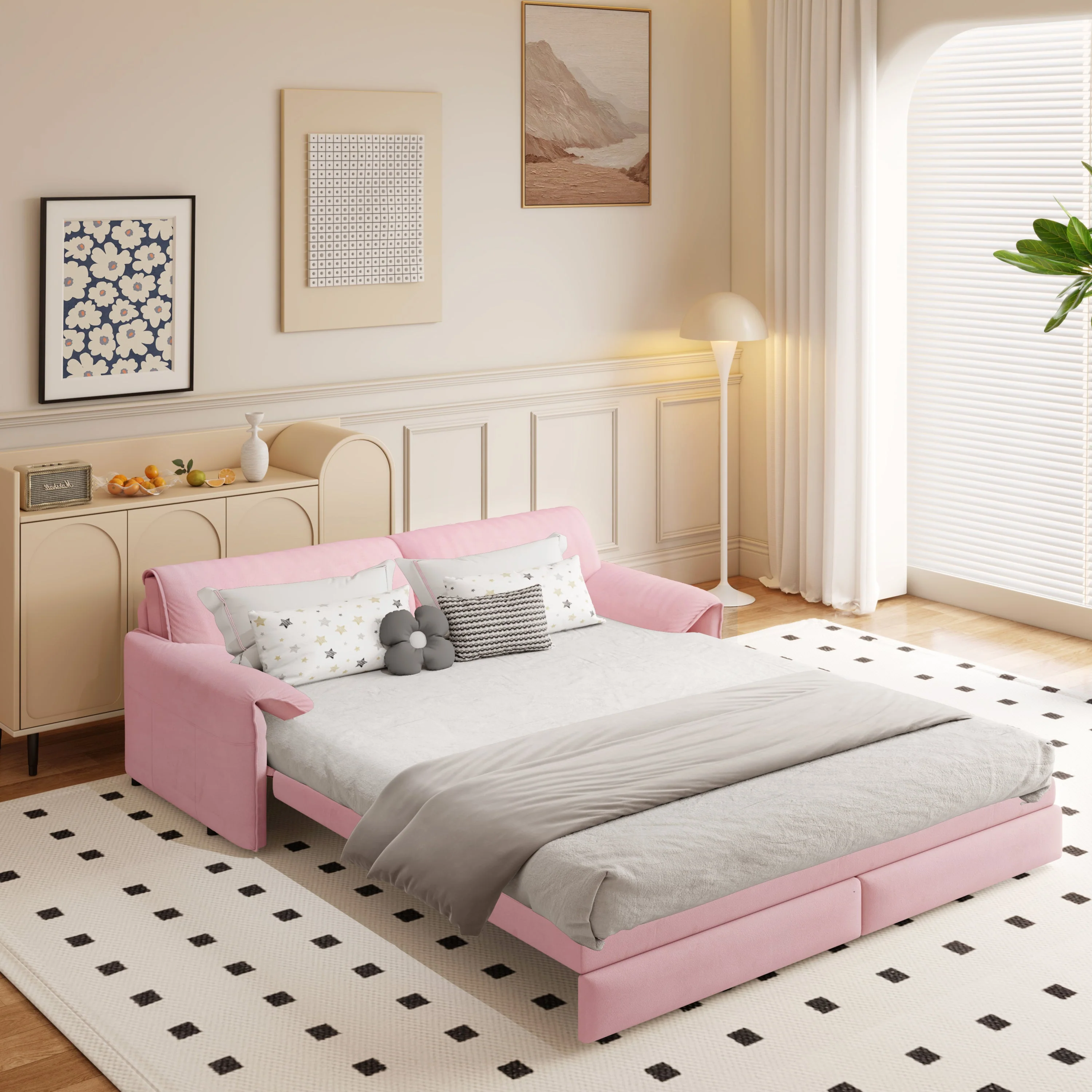 66 ' Queen 3-in-1 Convertible Sleeper Sofa Bed with Side Storage - Image 3