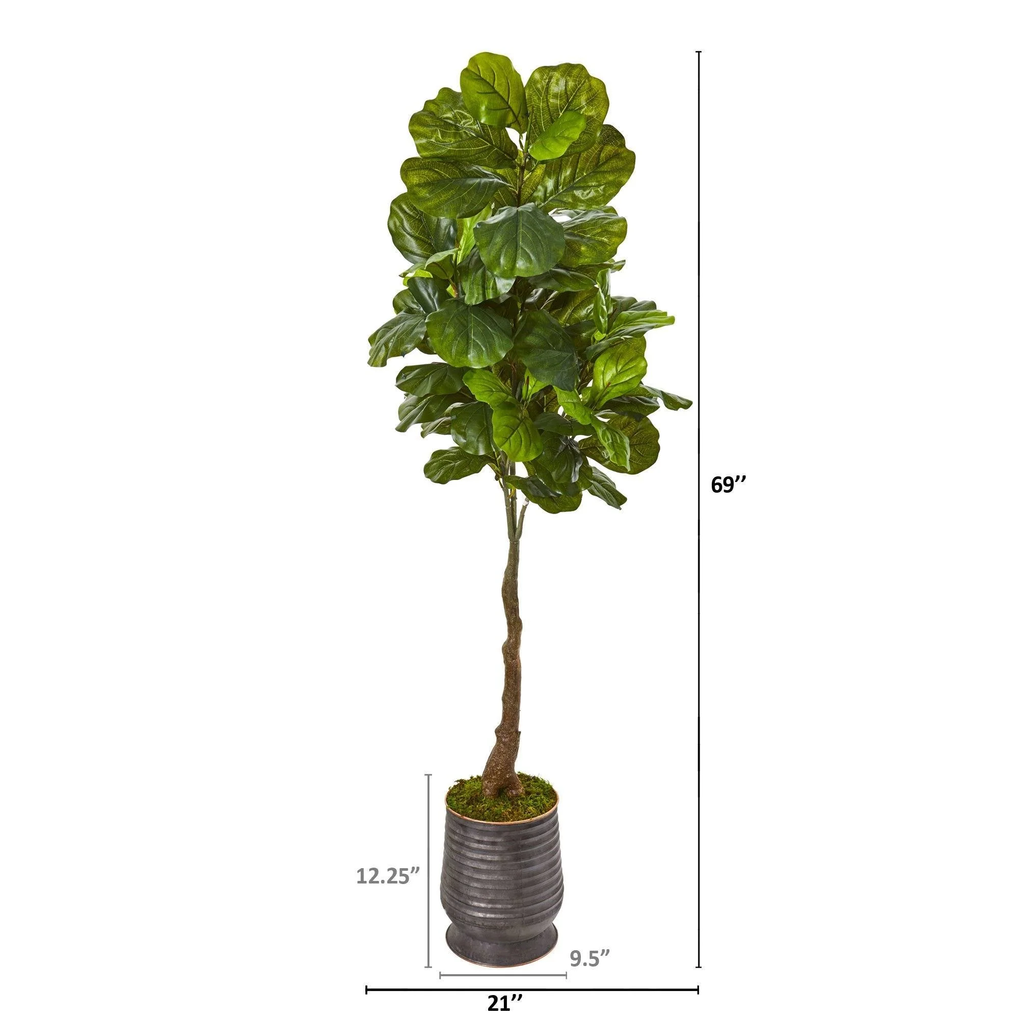 69” Fiddle Leaf Artificial Tree in Ribbed Metal Planter - Image 2