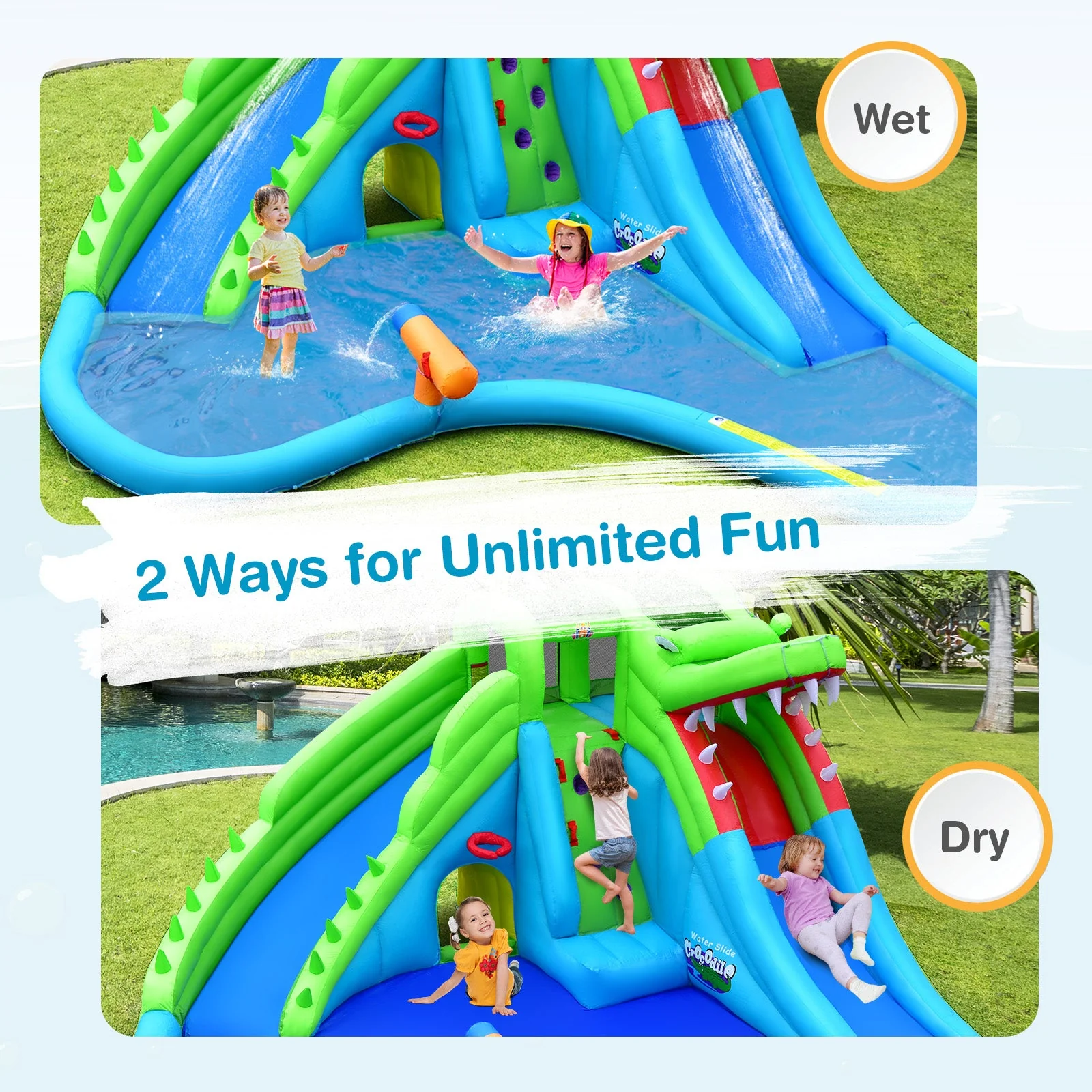 7-in-1 Inflatable Bounce House with Splashing Pool without Blower - Image 7