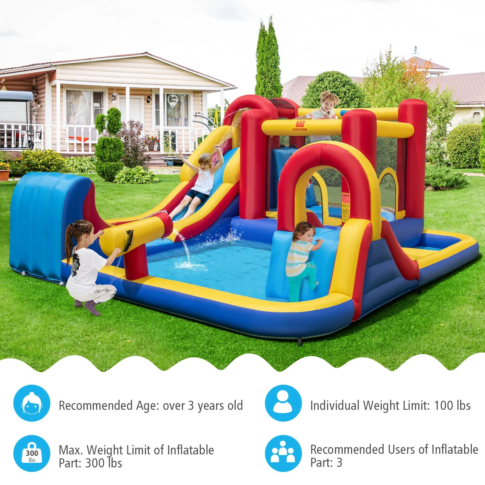 7 in 1 Outdoor Inflatable Bounce House with Water Slides and Splash Pools - Image 7