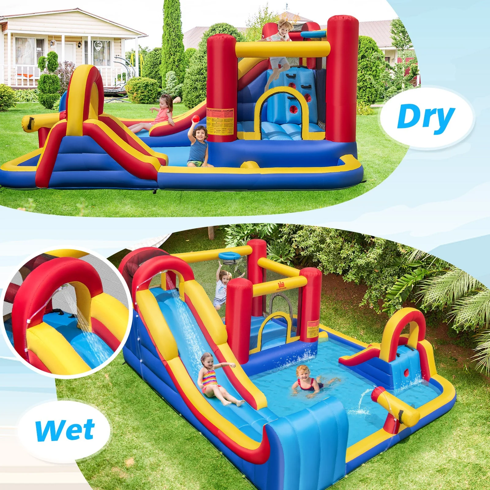 7 in 1 Outdoor Inflatable Bounce House with Water Slides and Splash Pools - Image 3