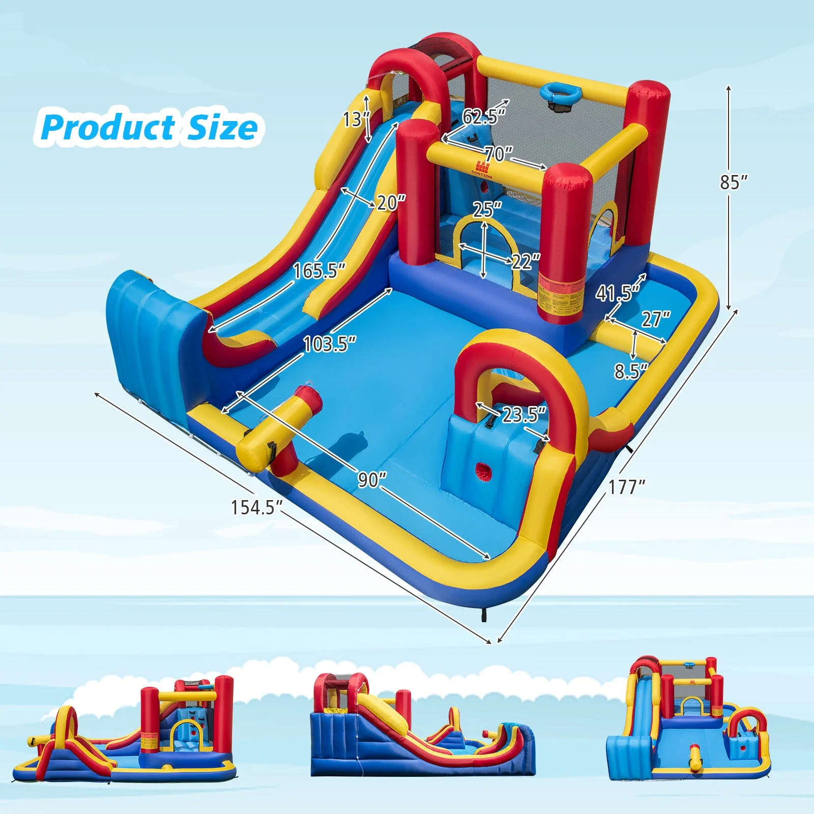 7 in 1 Outdoor Inflatable Bounce House with Water Slides and Splash Pools without Blower - Image 5