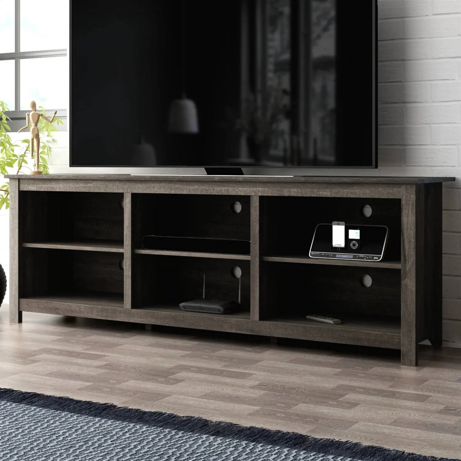 Dark Brown Wood TV Stand Entertainment Center - Image 2