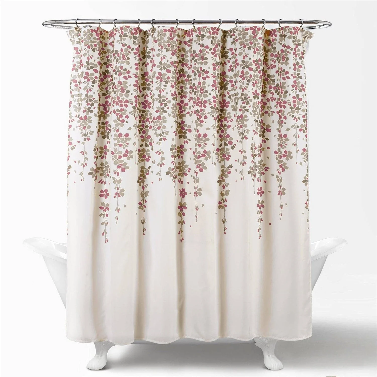 72-inch Tan Purple Grey Floral Flowers Shower Curtain