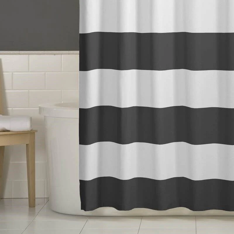 72 x 70 inch Polyester Grey White Nautical Ocean Beach Striped Shower Curtain - Image 3