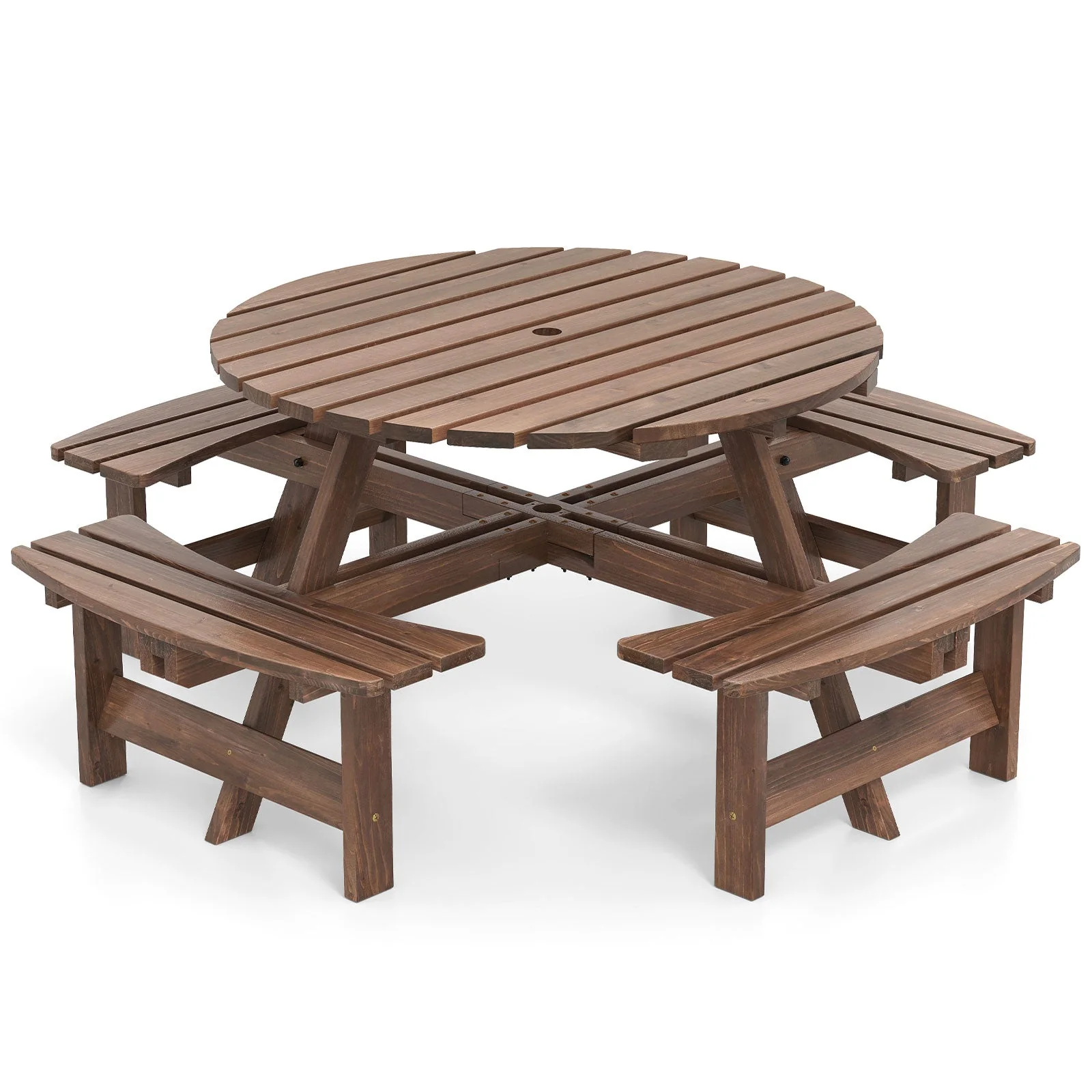8-Person Round Picnic Table Set - Brown - Image 3