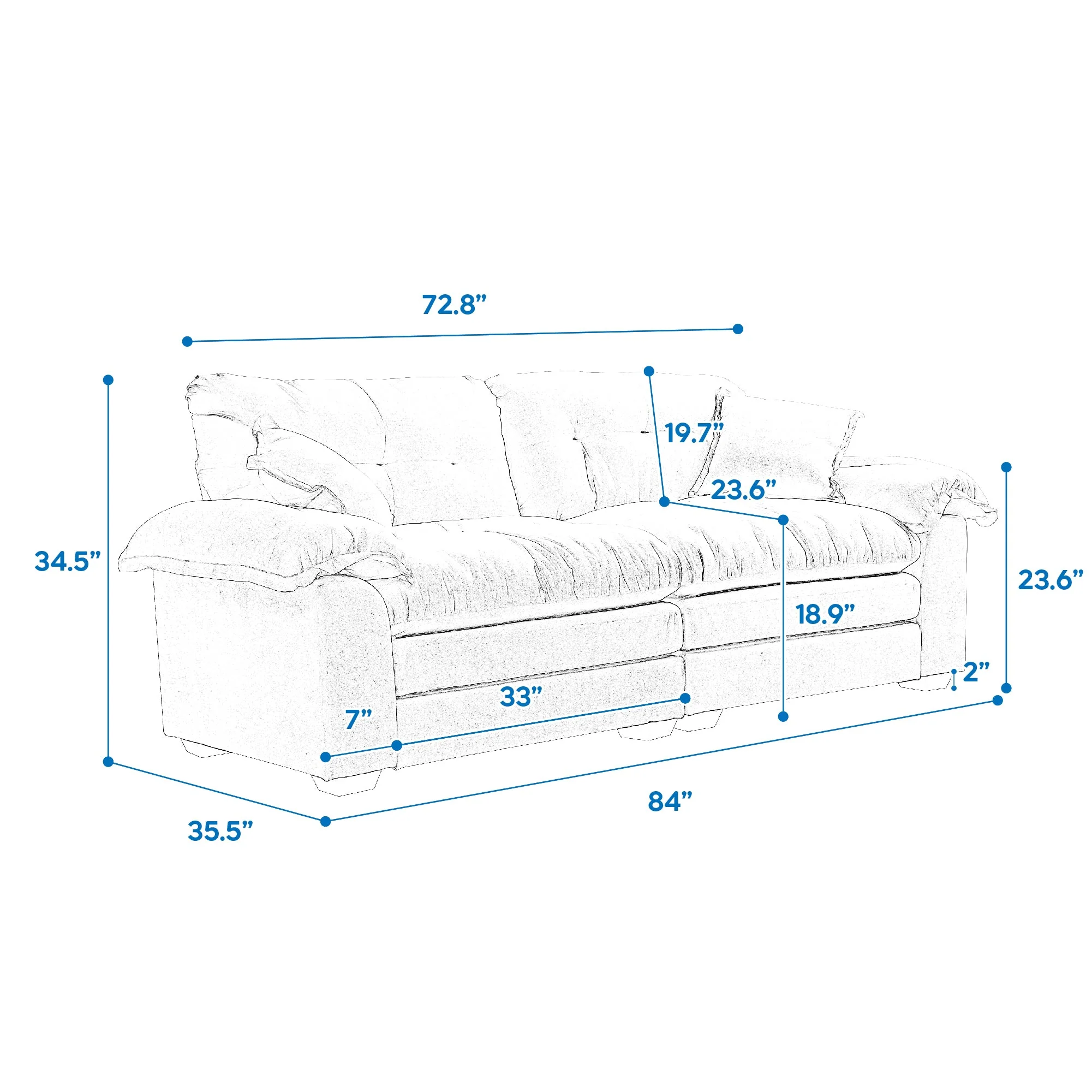 84' Chenille Sofa Small Sofa Loveseat Deep Seat Sofa Couch - Black - Image 20