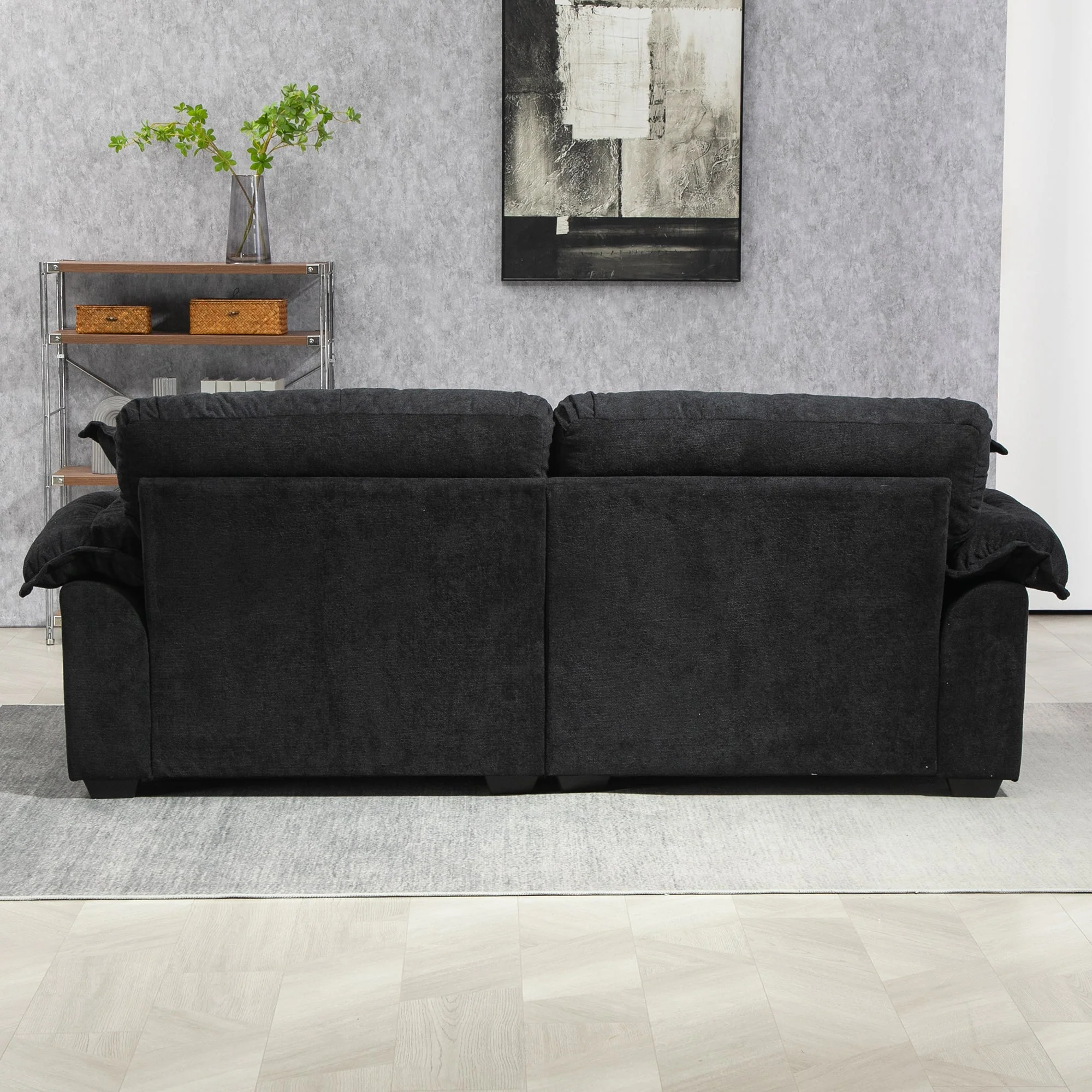 84' Chenille Sofa Small Sofa Loveseat Deep Seat Sofa Couch - Black - Image 5