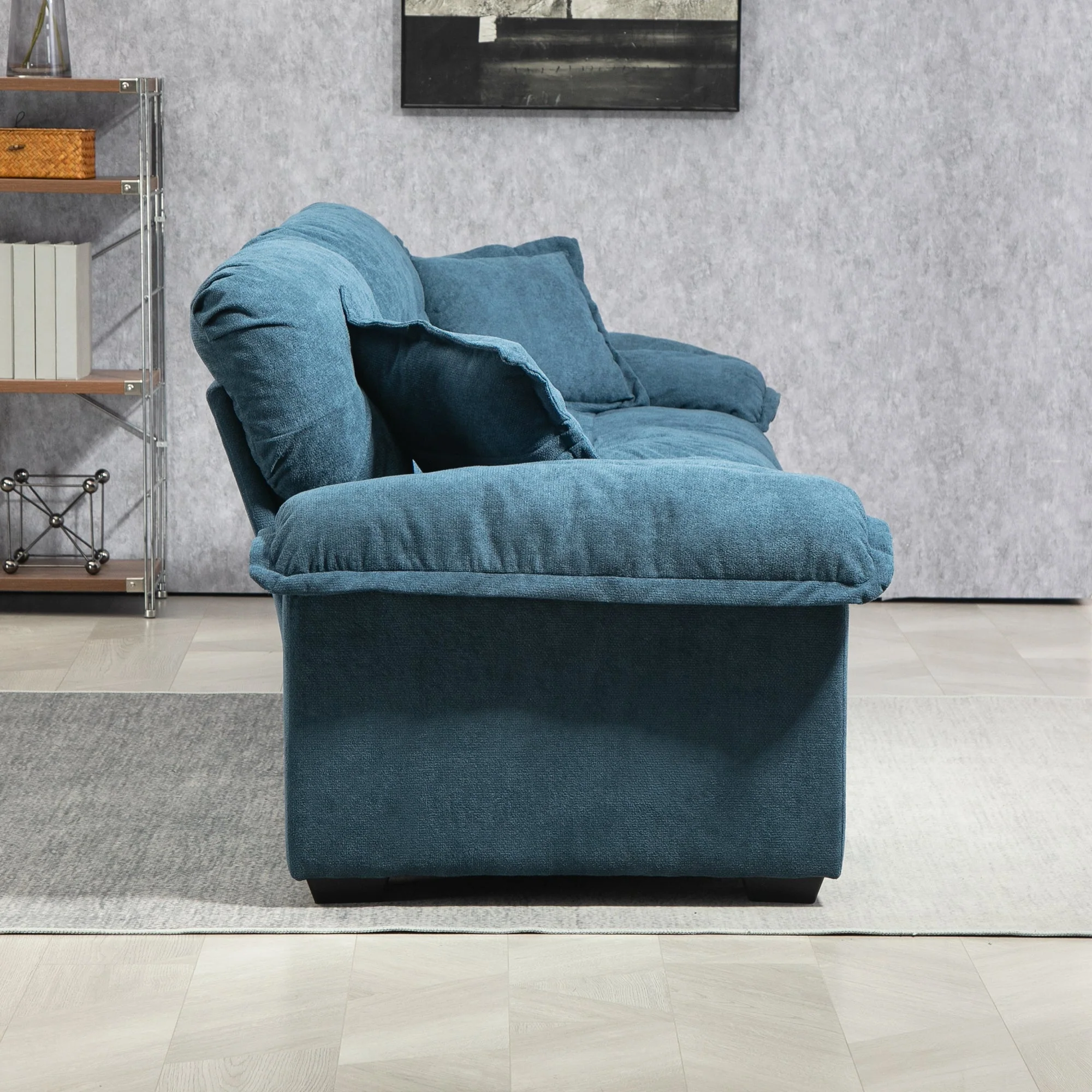 84' Chenille Sofa Small Sofa Loveseat Couch, Blue - Image 4