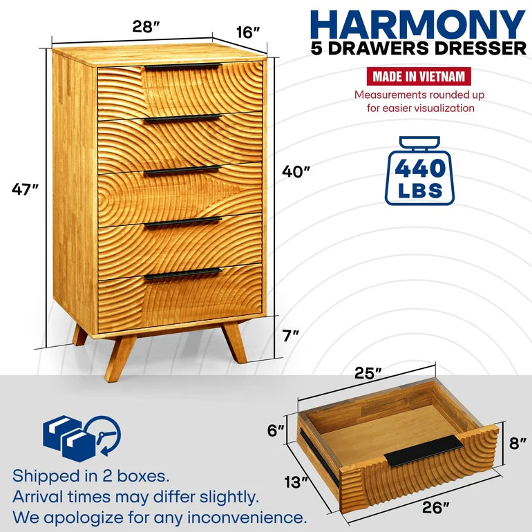 Acacia Harmony Dresser with 5 Drawers - Image 4