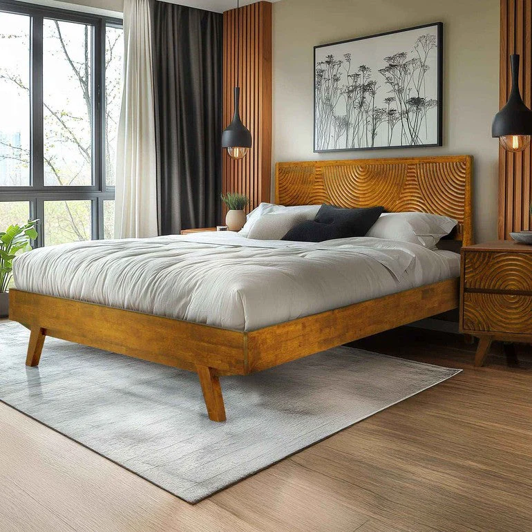 Acacia Harmony Solid Wood Platform Bed Frame with Headboard - Image 2