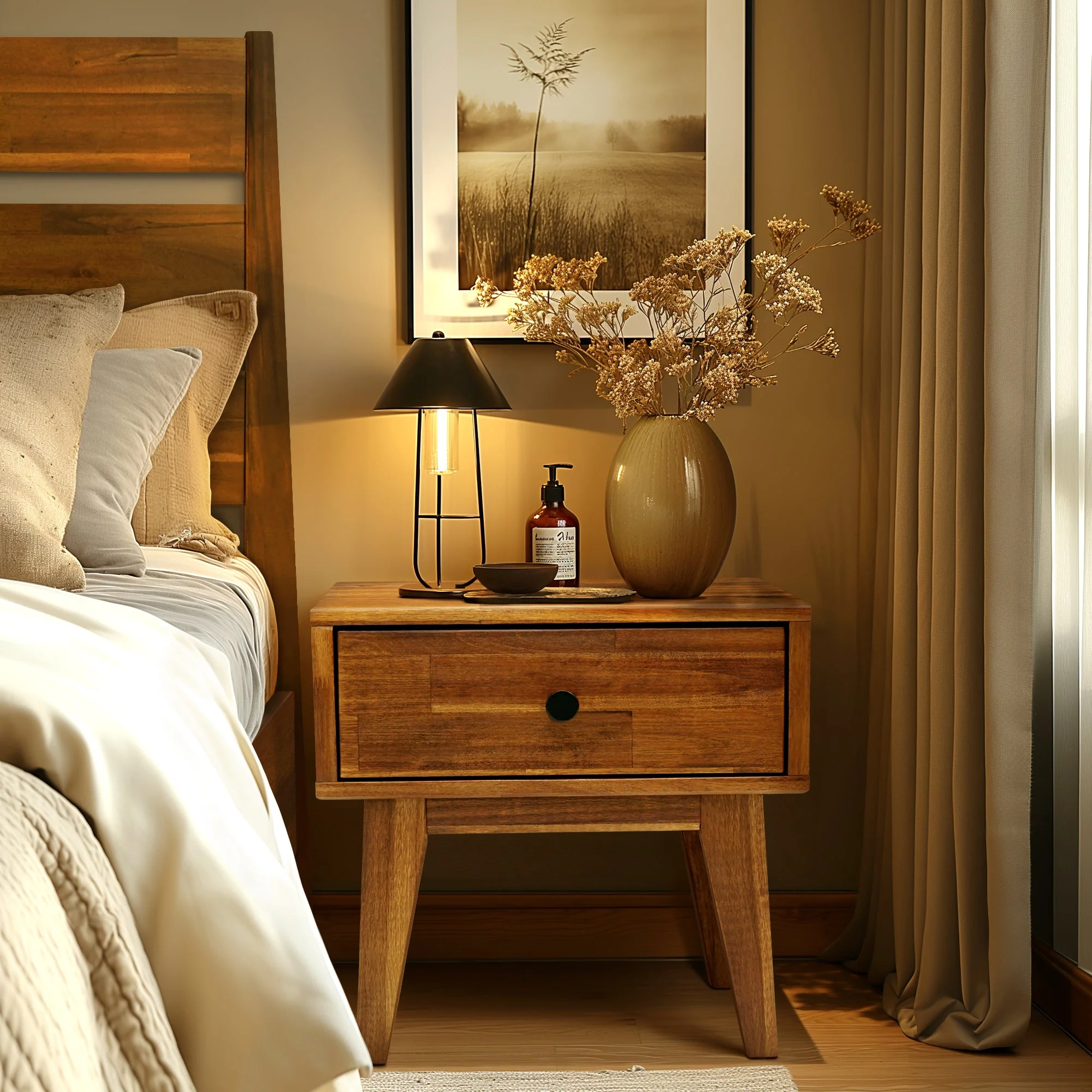 Acacia Sofia 1-Drawer Solid Wood Nightstand - Image 9