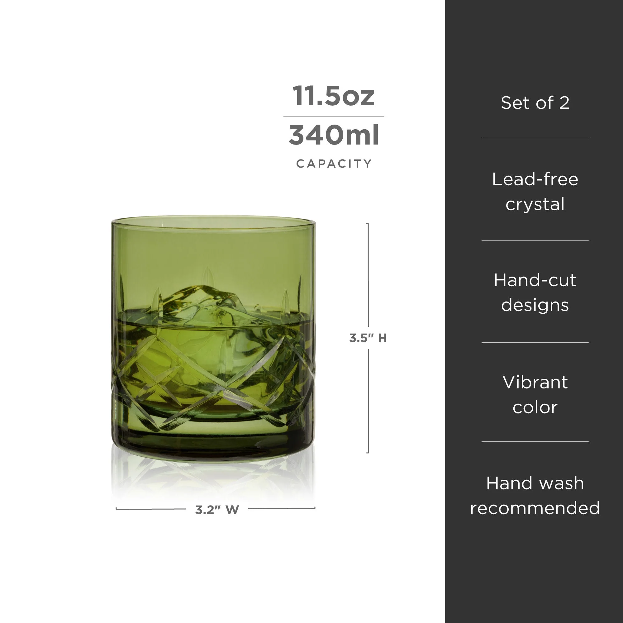 Admiral Crystal Rocks Glasses in Green Set of 2 - Image 6