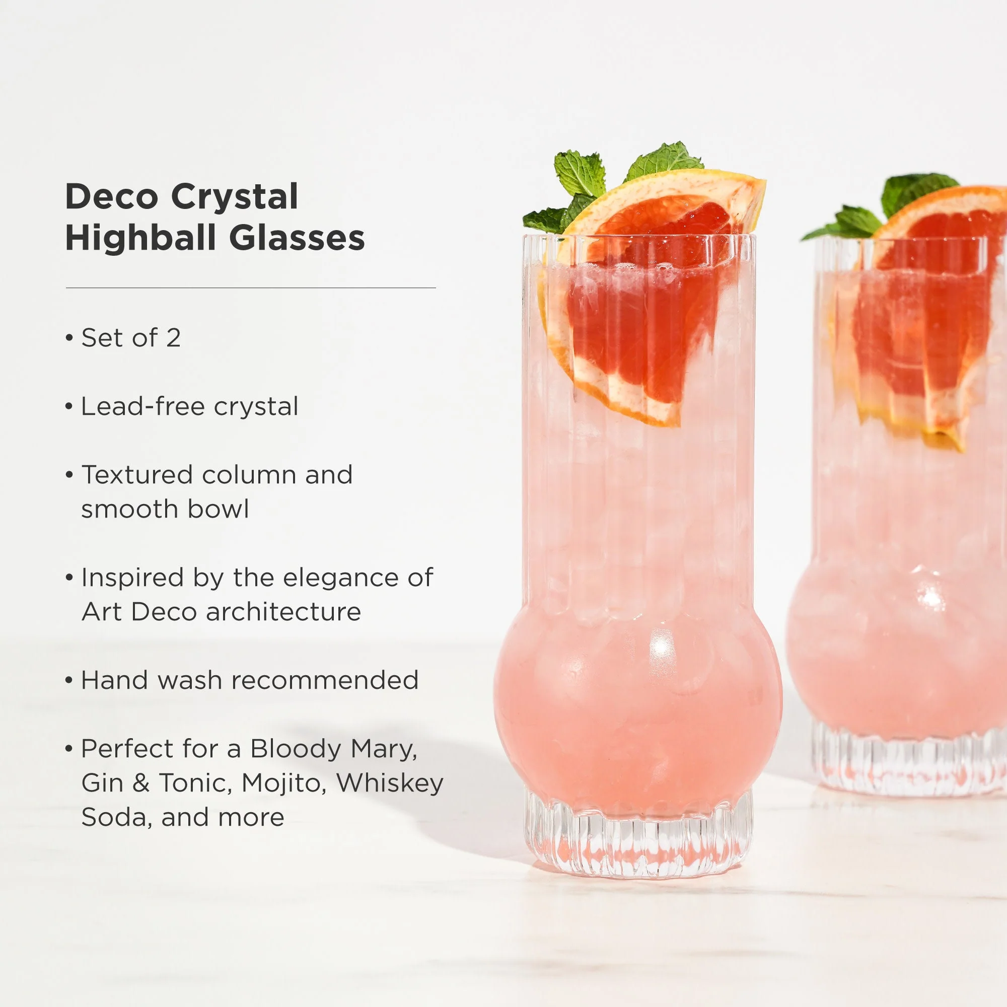 Art Deco Crystal Highball Glasses Set of 2 - Image 5