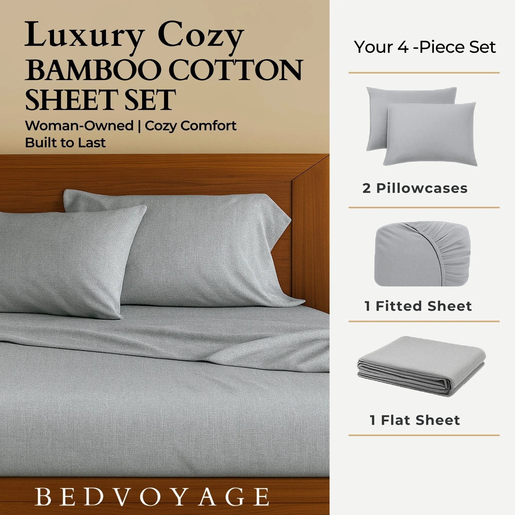 Bamboo Cotton Bed Sheets - Silver - Image 3