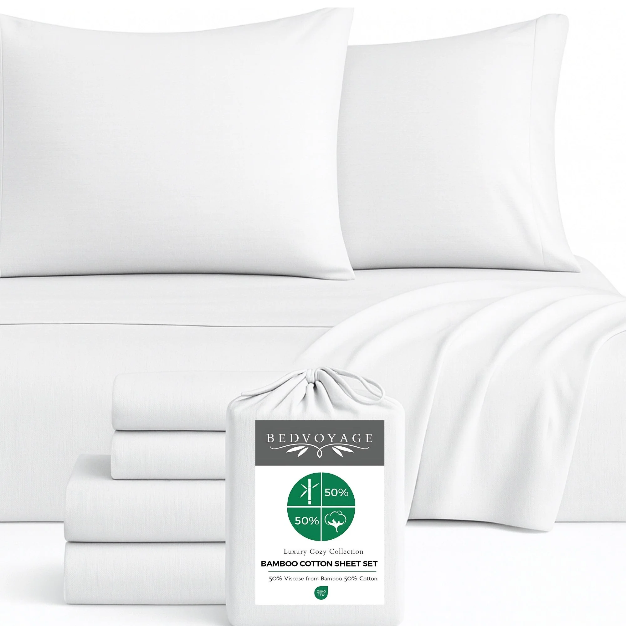 Bamboo Cotton Bed Sheets - Snow - Image 5