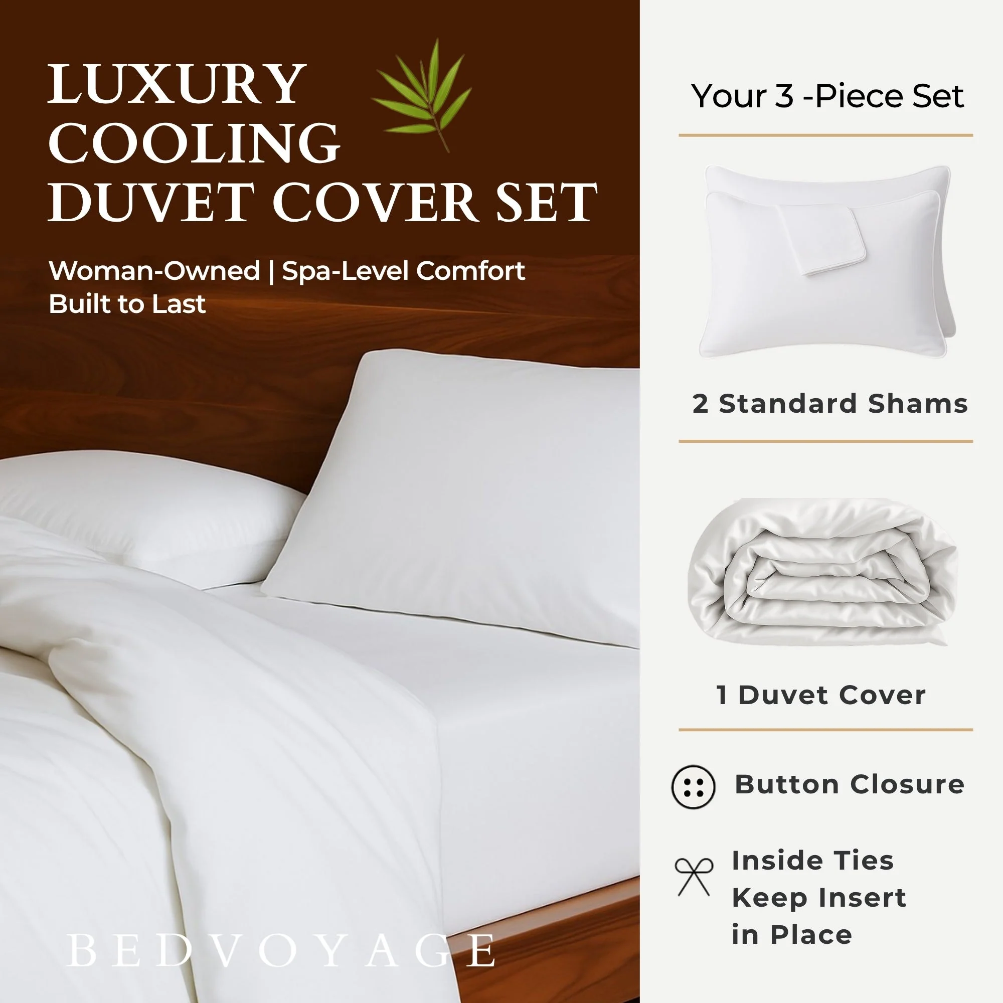 Bamboo Duvet Cover Set - 3pc - White - Image 4