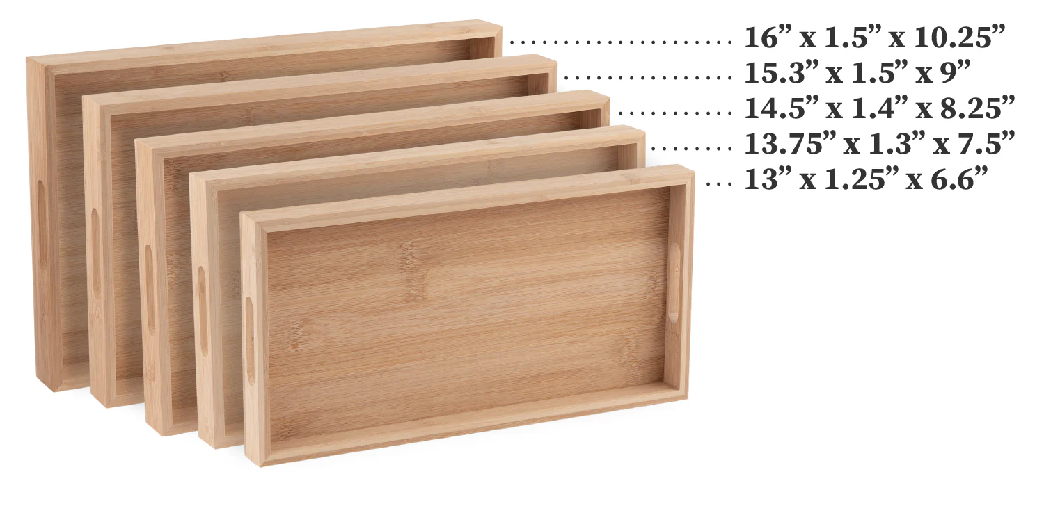 Bamboo Serving Tray Set of 5 With Handles - Image 2