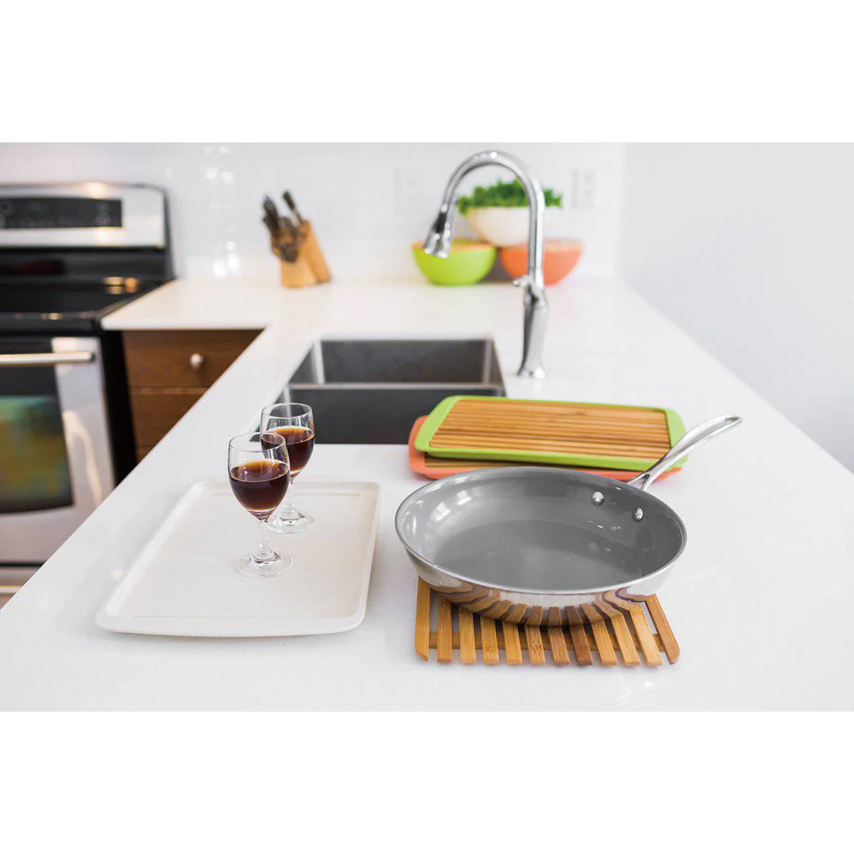 Bamboo Wood Cutting Board Lid w/ Drop-Through Crumb Spaces, Green - Image 3