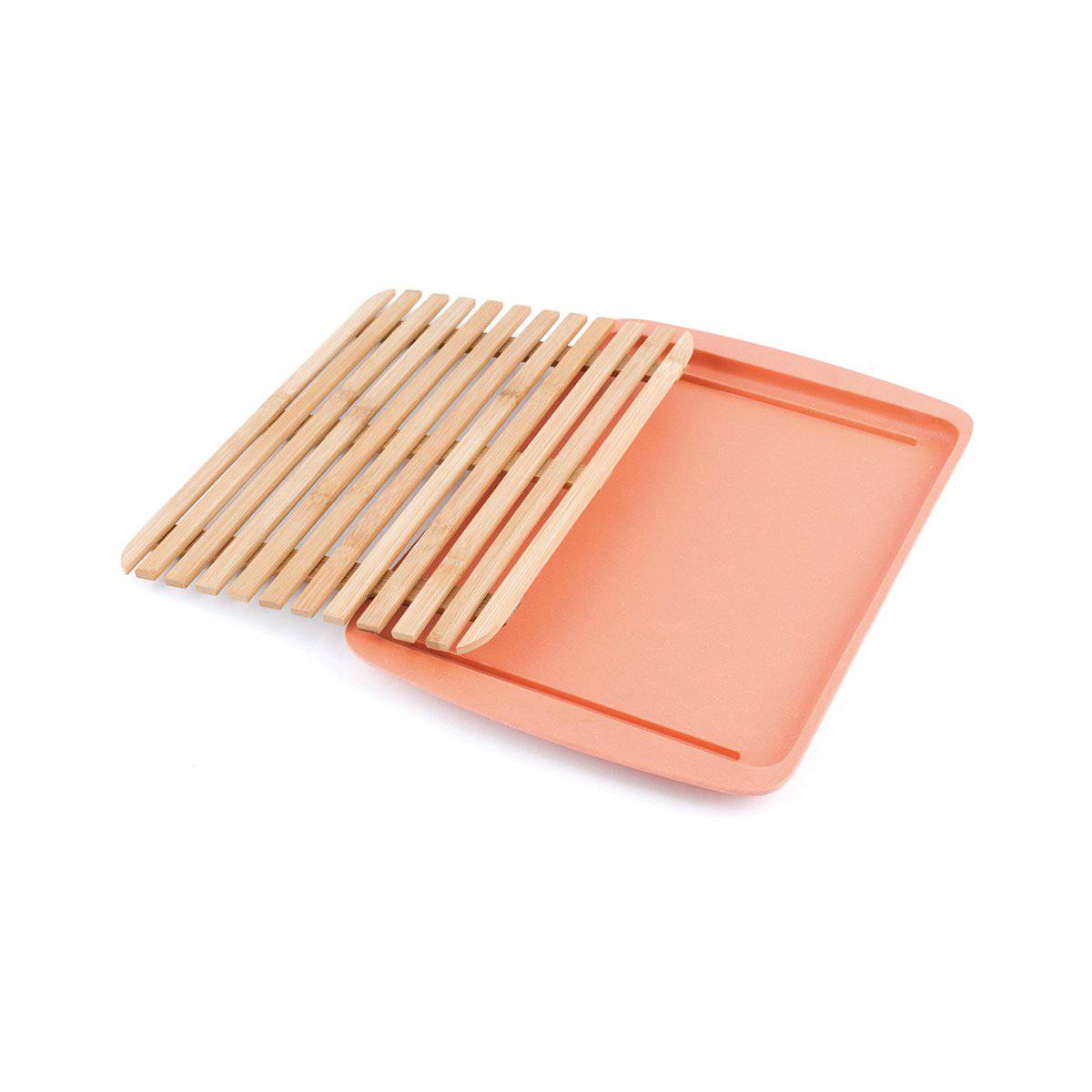 Bamboo Wood Cutting Board Lid w/ Drop-Through Crumb Spaces, Peach