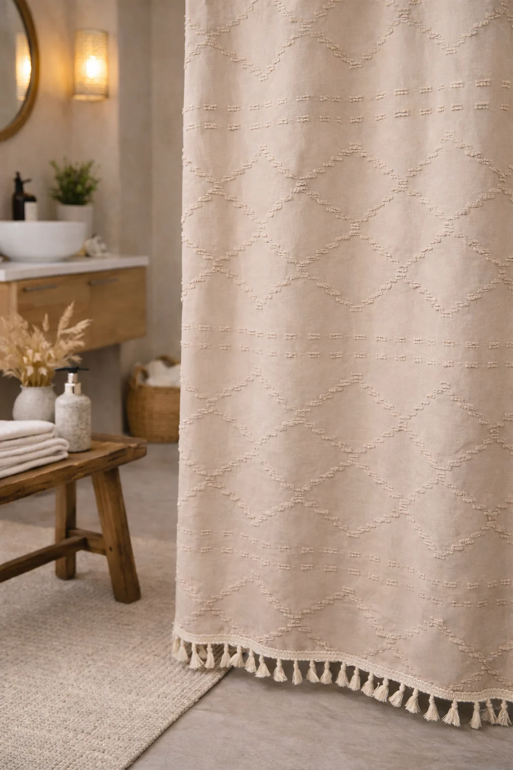 Beige Tufted Shower Curtain - Image 5