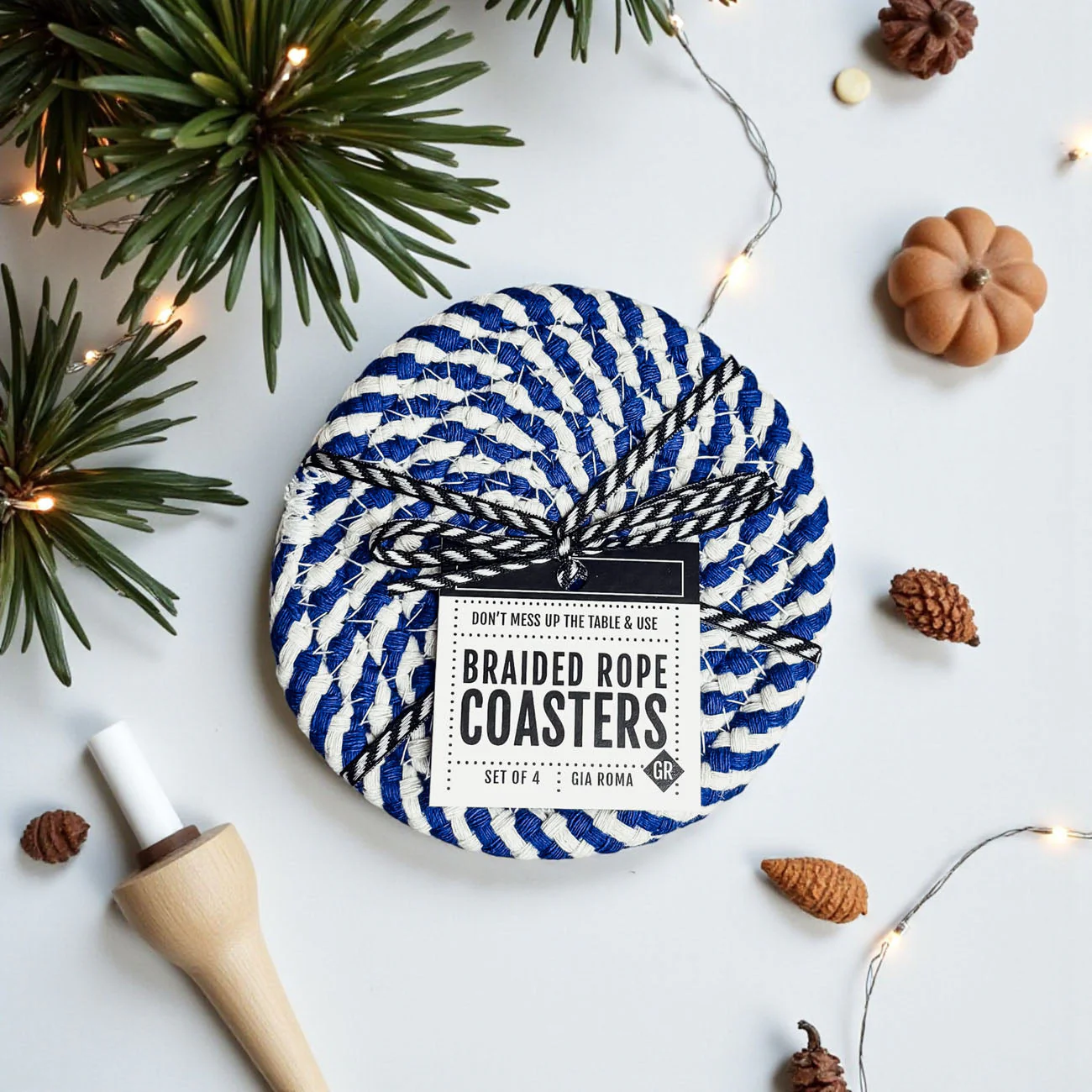 Blue Braided Coaster 4pk