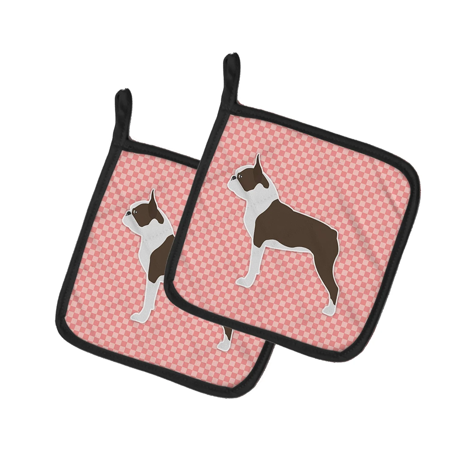 Boston Terrier Checkerboard Pink Pot Holders - Set of 2 - Image 2