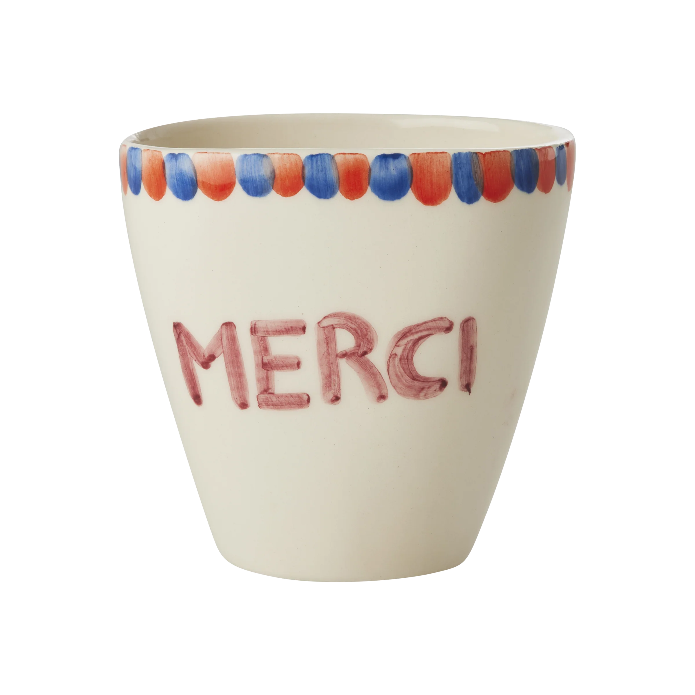 Ceramic Oval Cup with Hand Painted Merci - 10.1 oz