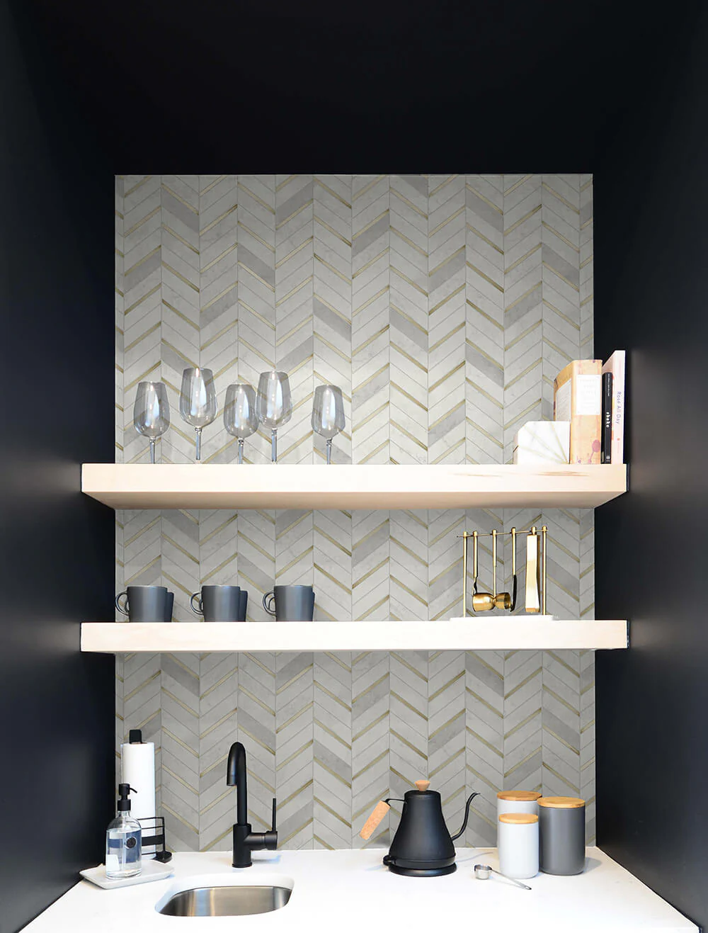 Chevron Faux Marble Tile Peel and Stick Removable Wallpaper - Image 4