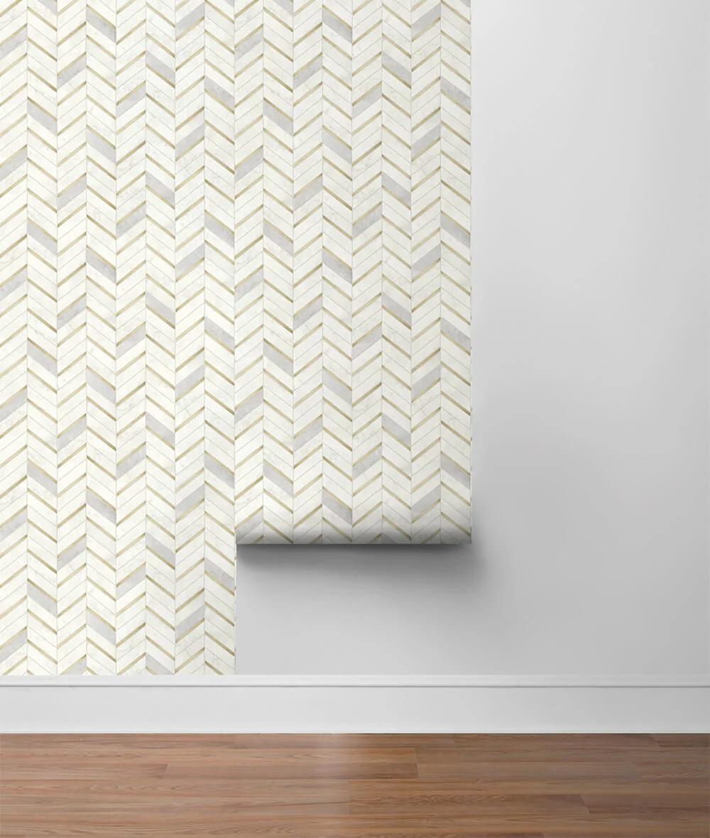 Chevron Faux Marble Tile Peel and Stick Removable Wallpaper - Image 5