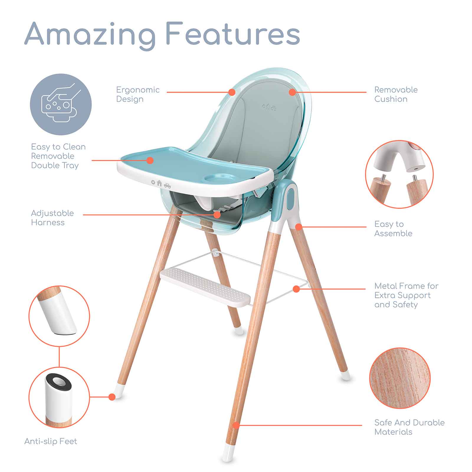Children of Design 6 in 1 Deluxe High Chair with Cushion - Image 12