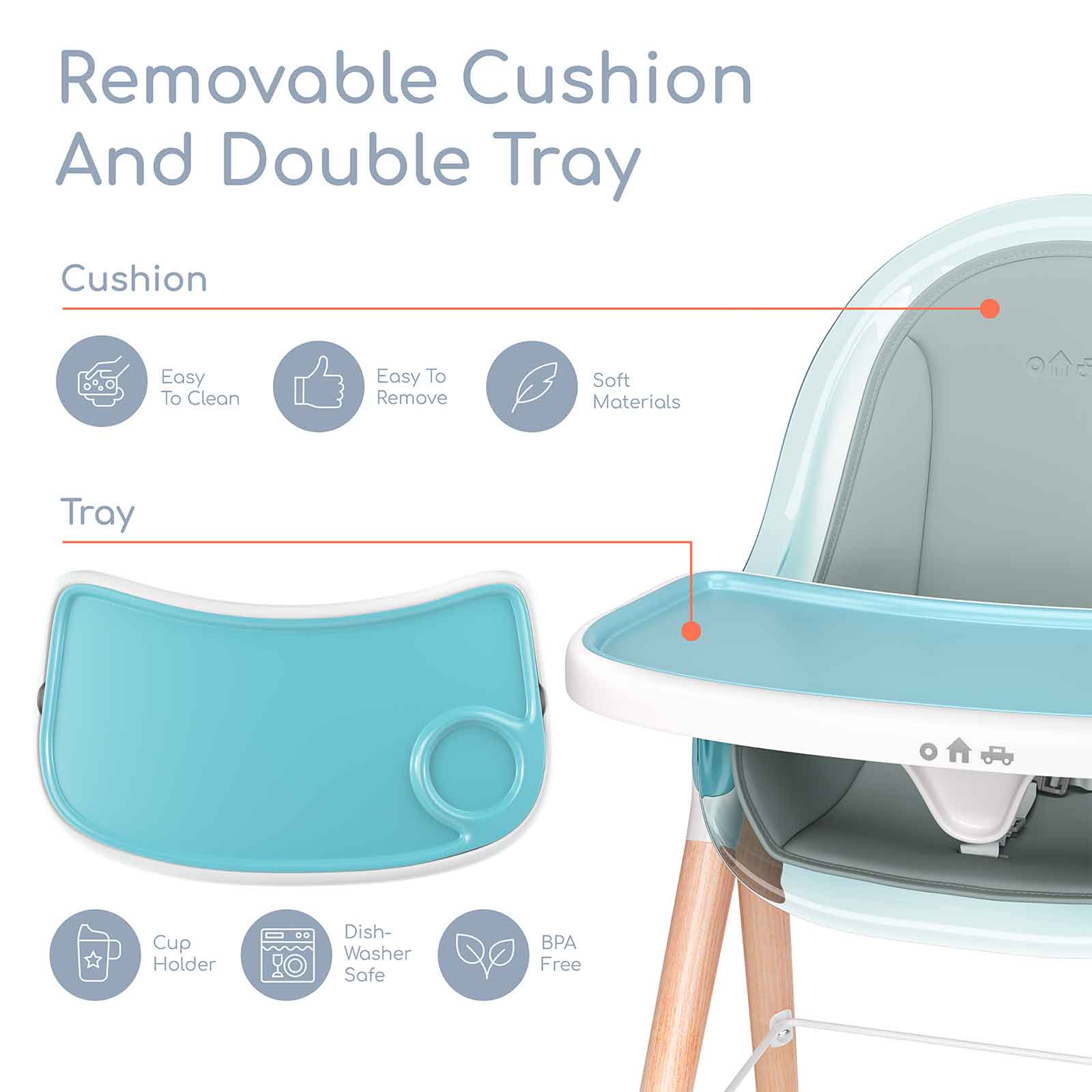 Children of Design 6 in 1 Deluxe High Chair with Cushion - Image 15