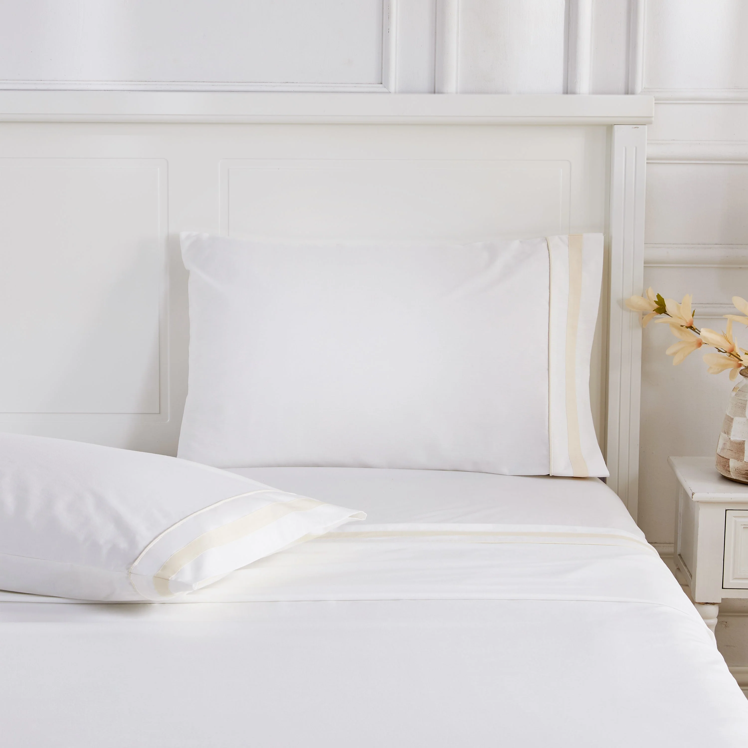 Classic Double Border Percale Cotton Pillowcase Pair - Image 7