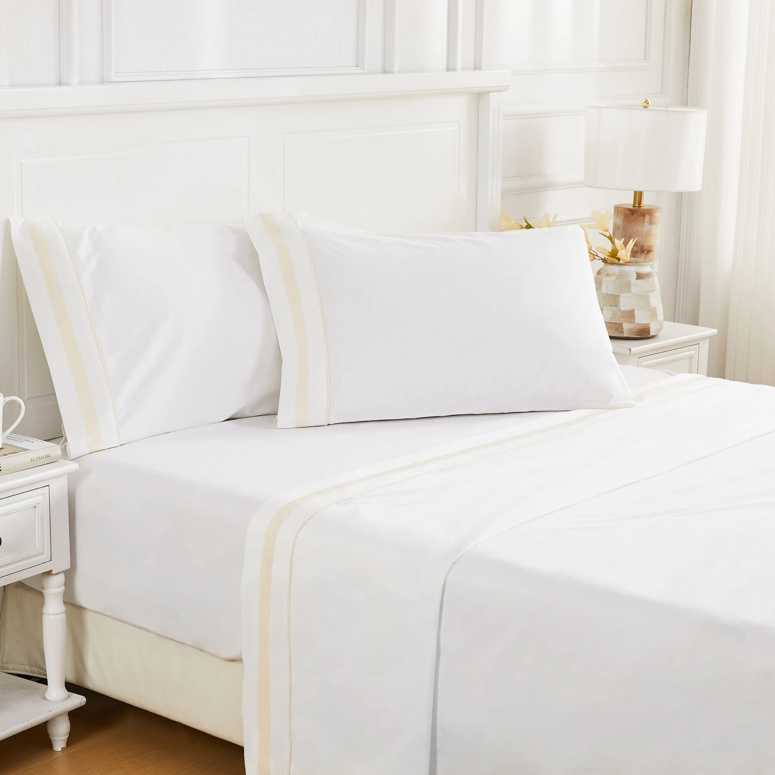 Classic Double Border Percale Cotton Sheet Set - Image 8