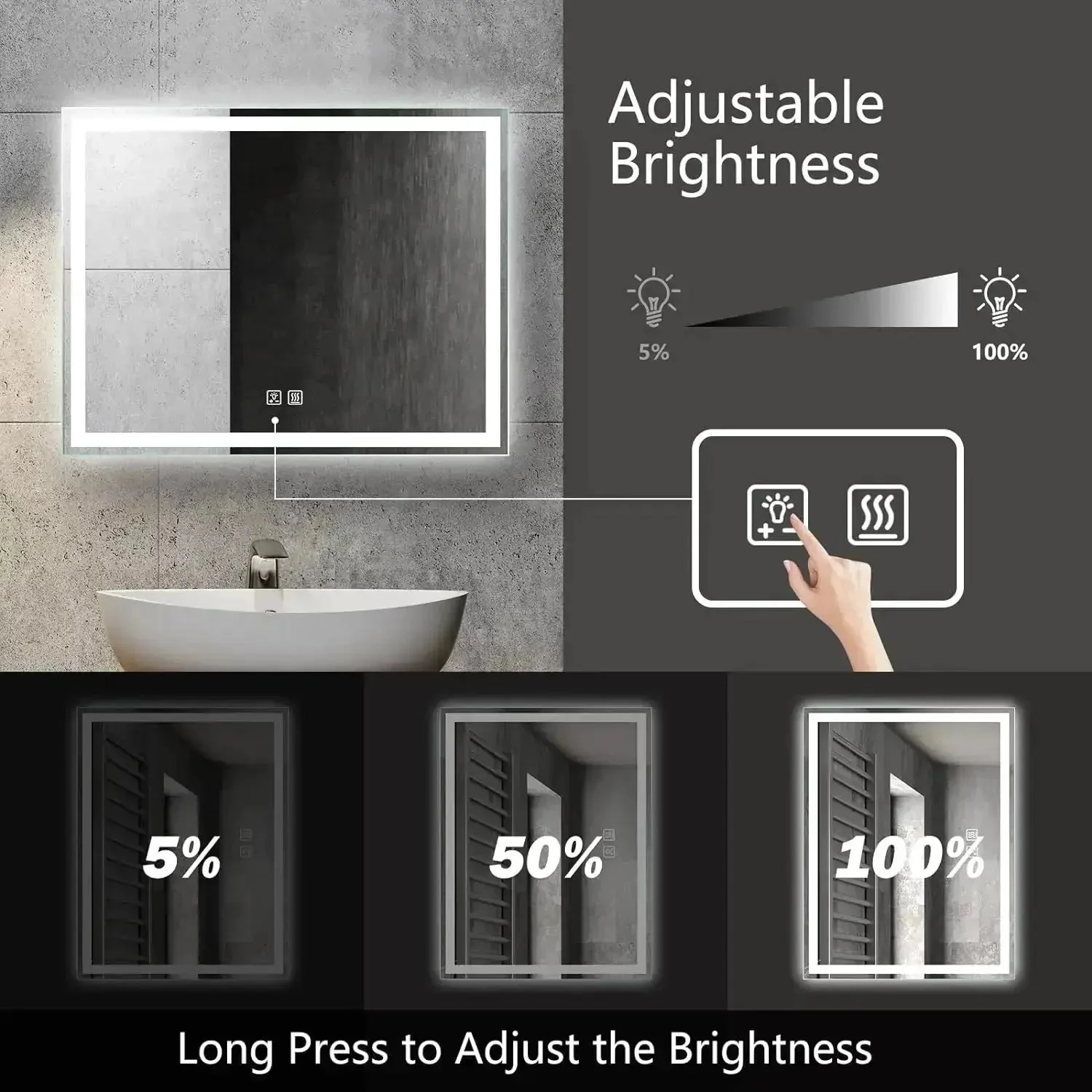 Compact Center Glow LED Bathroom Mirror - Image 6