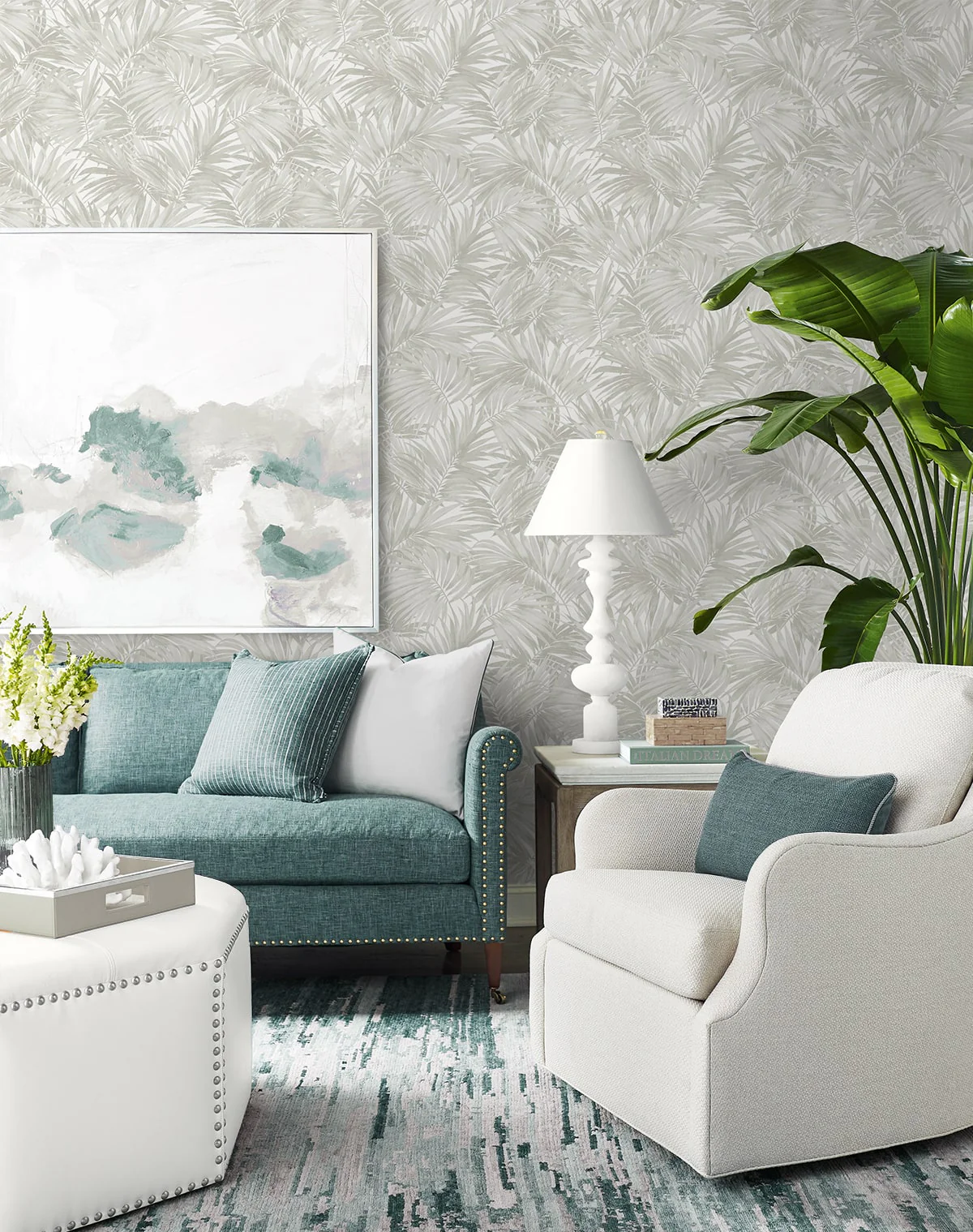 Cordelia Tossed Palms Embossed Vinyl Unpasted Wallpaper - Image 15