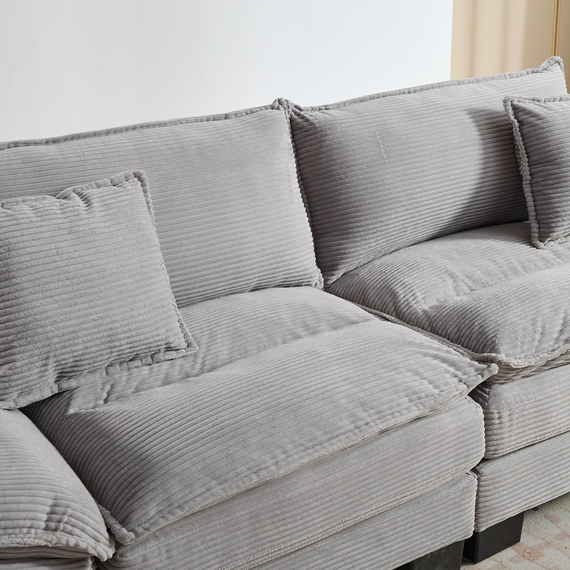 Corduroy Sofa Sleeper Couch with Pillows - Light Grey - Image 17
