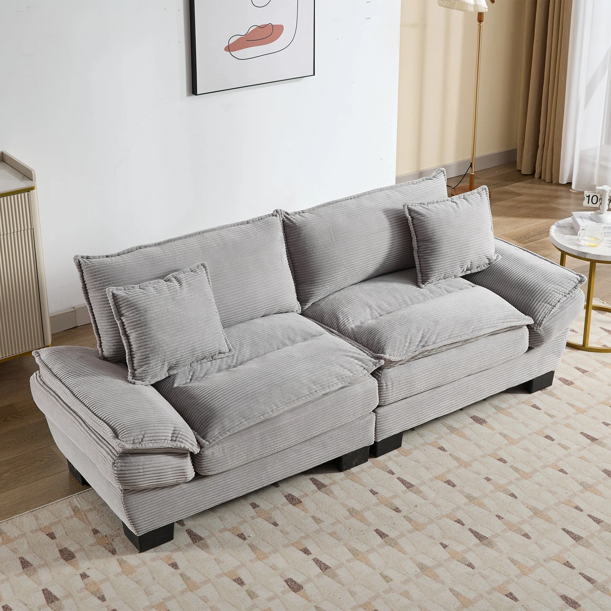 Corduroy Sofa Sleeper Couch with Pillows - Light Grey - Image 18