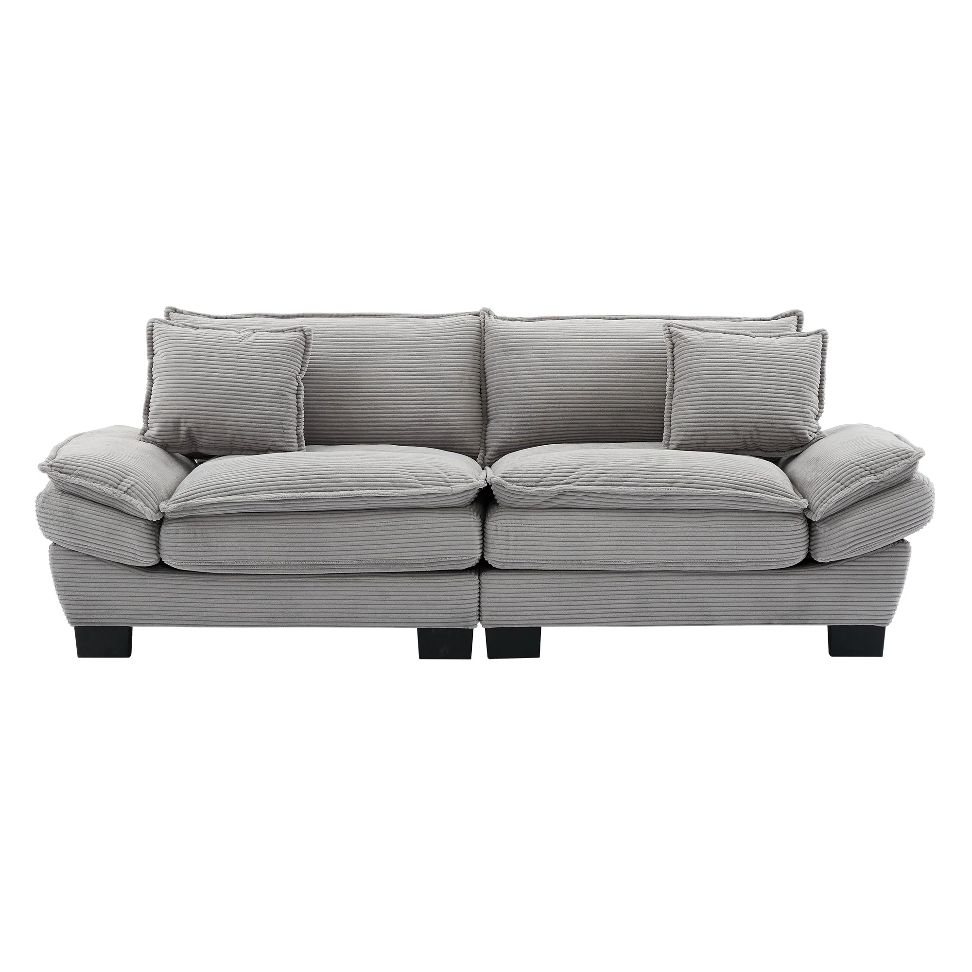 Corduroy Sofa Sleeper Couch with Pillows - Light Grey - Image 2